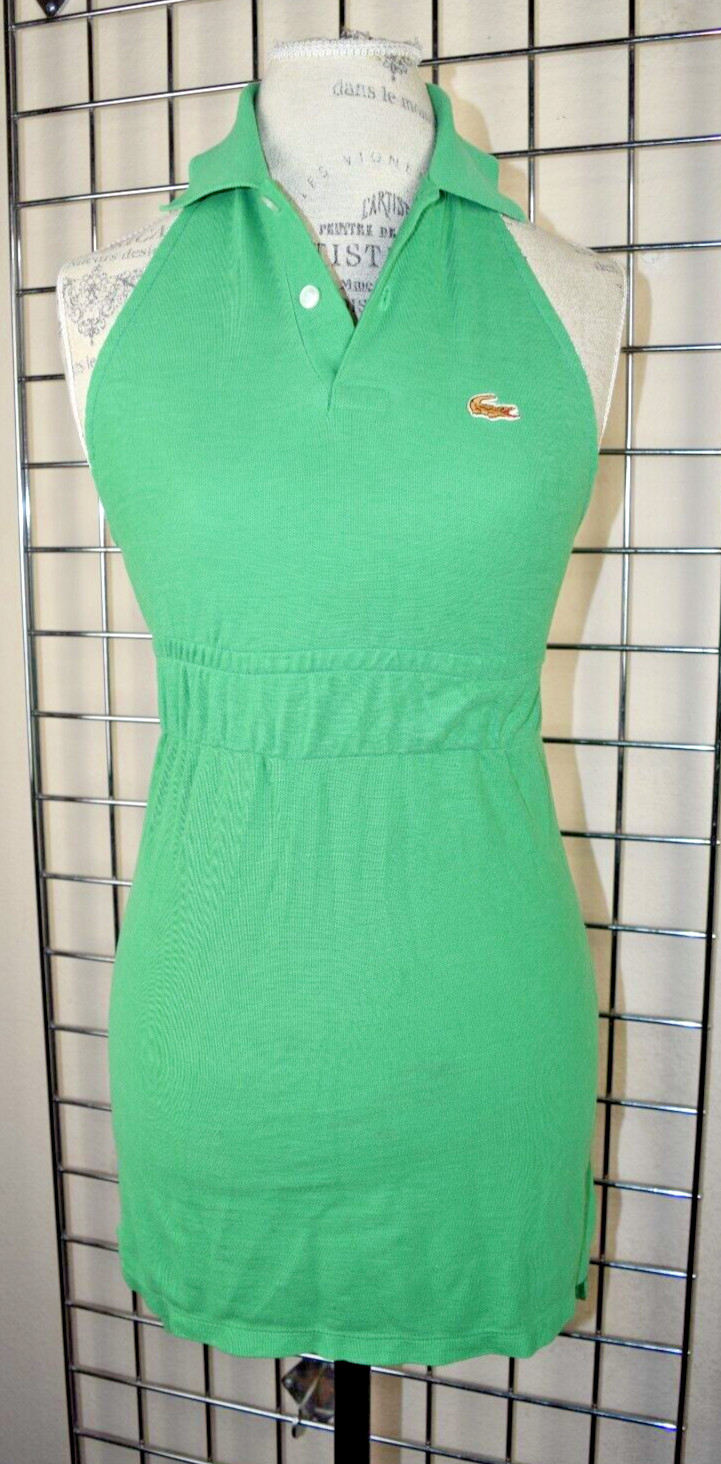 Vintage Izod Lacoste Dress Size S 70s Vibrant Green Sleeveless Backless Collared