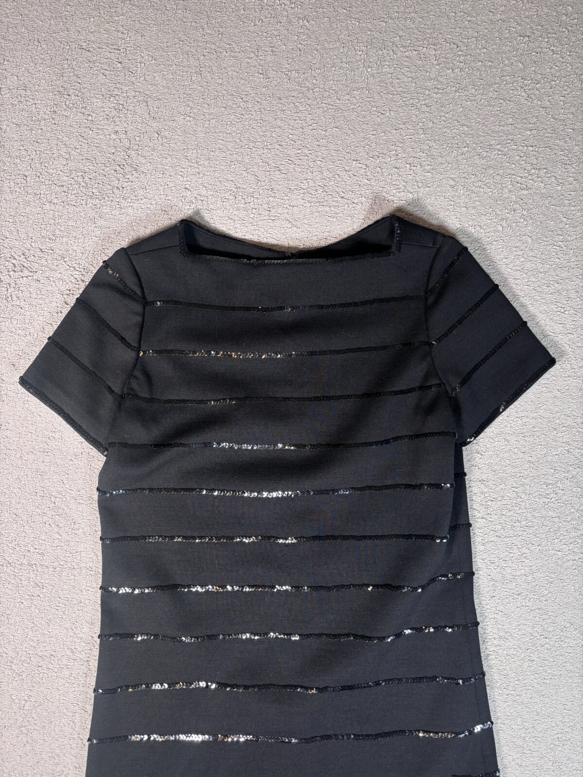Vintage Dalton Pure Virgin Wool Sequin Stripes Black Cocktail Dress 50-60s Style