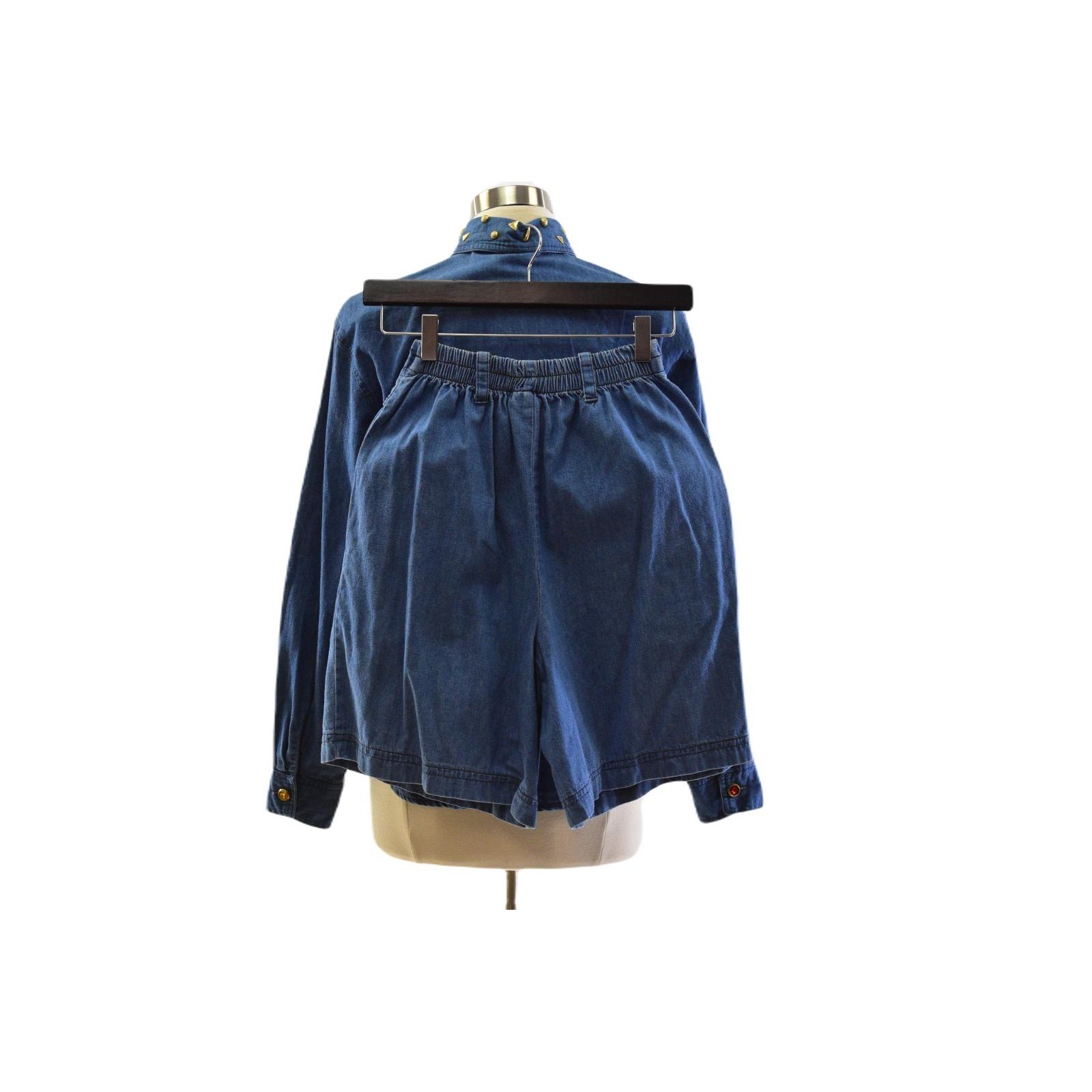 Fstop Jeweled Denim Outfit PleaTed Shorts & Shacket Women’s S