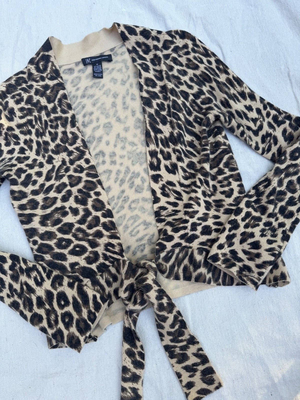 Vintage 1990s Y2K Leopard Print Wrap Top Angora Sweater Animal Print