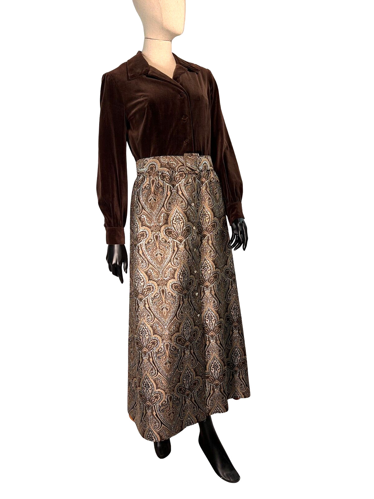 Vintage 1960’s Miss Continental by Ned Gould Brown Velvet Metallic Brocade Long