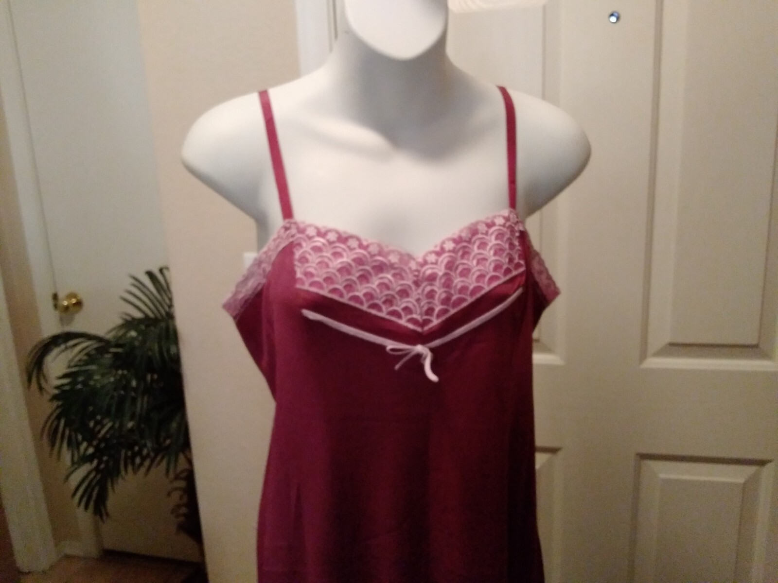 Vintage Full Slip Dress Chemise European Raspberry Embroidery Detail SZ M