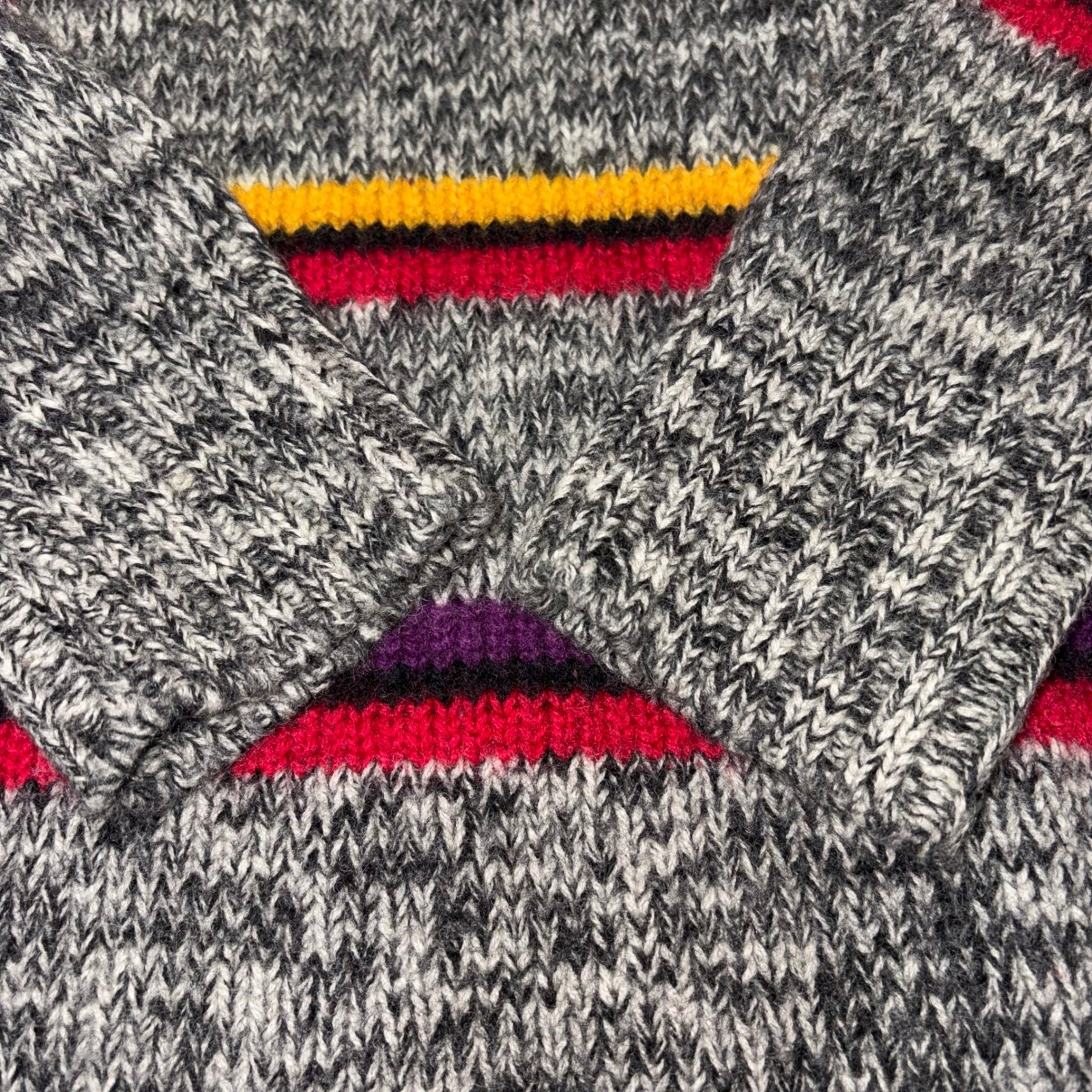 Boston Traders Vintage 100% Wool Striped Henley Sweater Womens Large Gray Multi