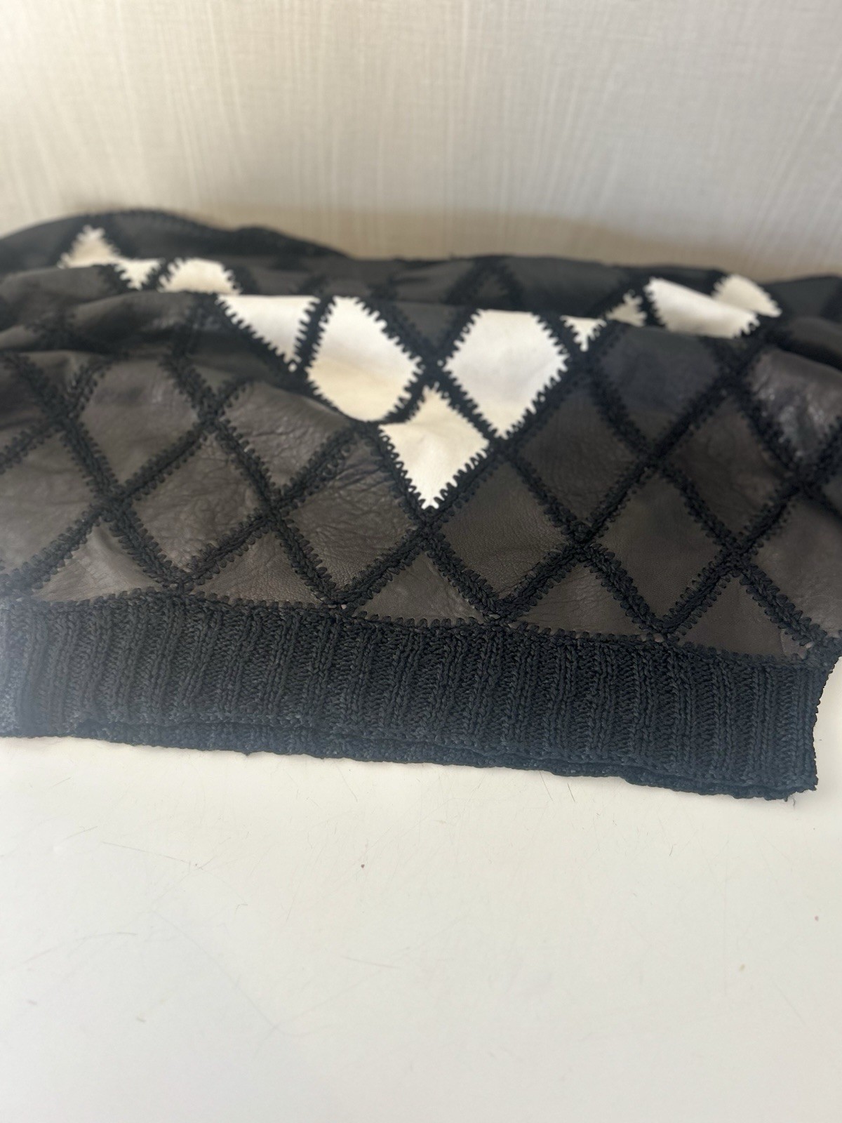 1970s Black And White Leather Pact work Top Size, S.