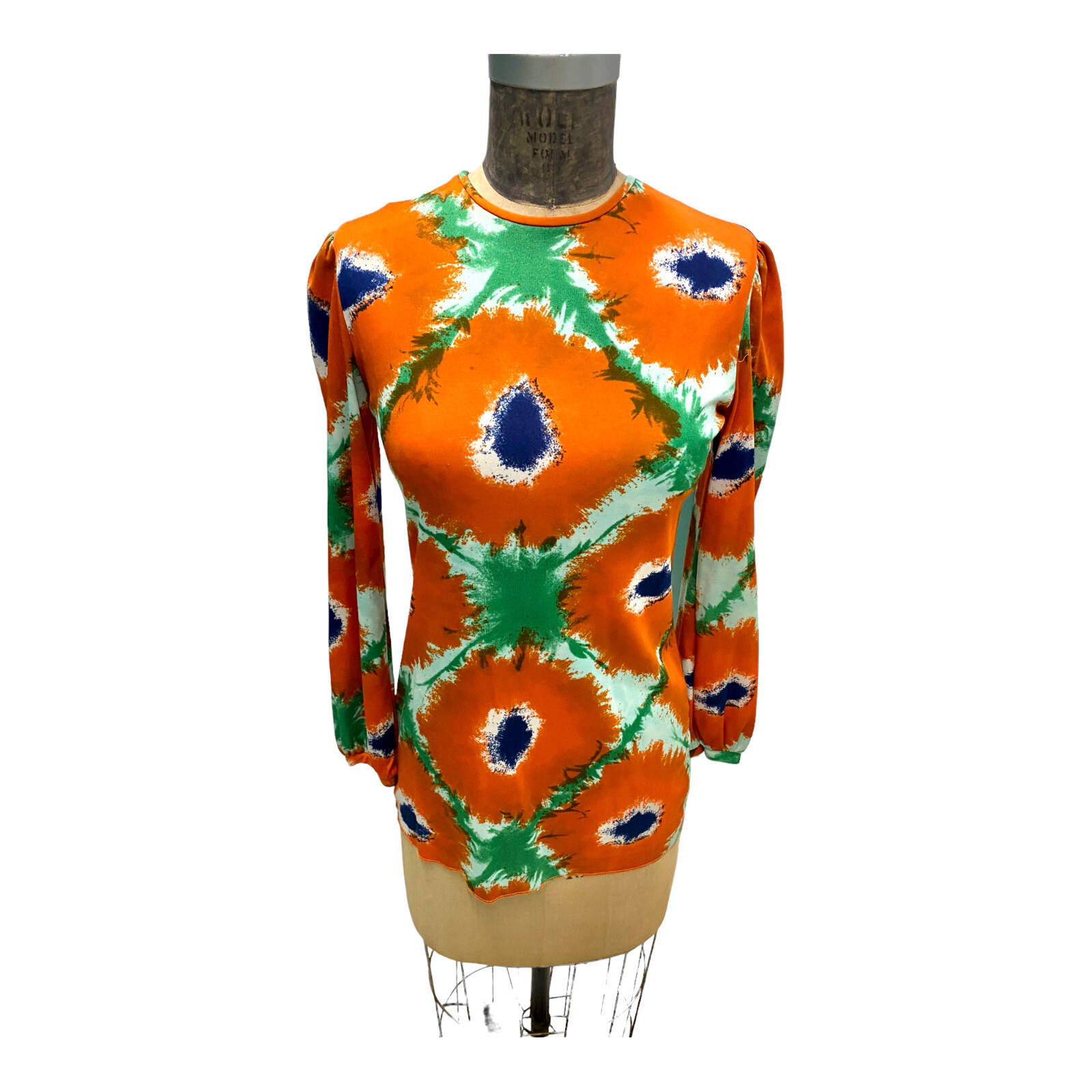 Bright Retro Vintage 70s Boho Hippy Orange Paint Splash Nylon Top Med