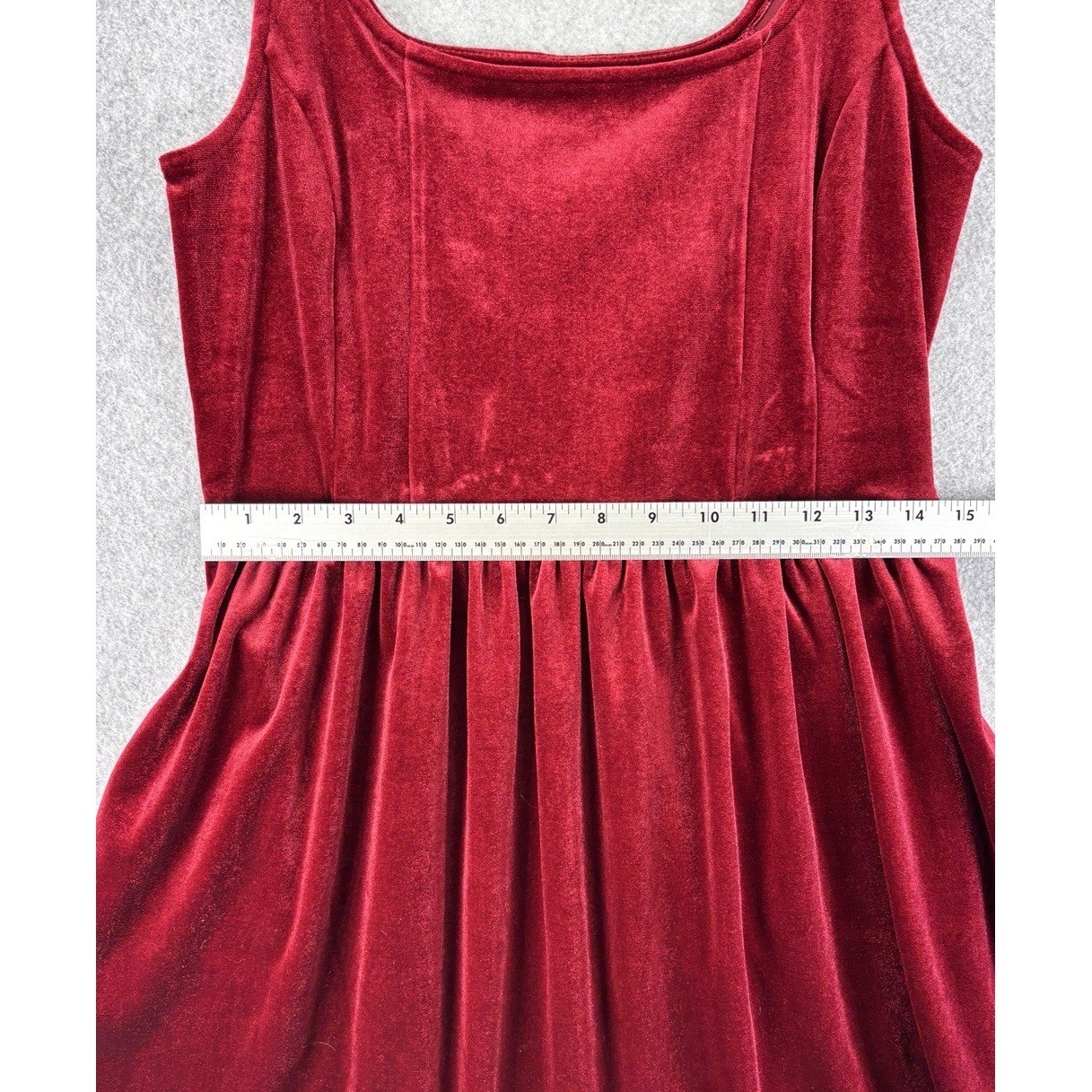 Old Navy Red Velvet Dress L Square Neck Fit Flare Sleeveless Skater Pockets