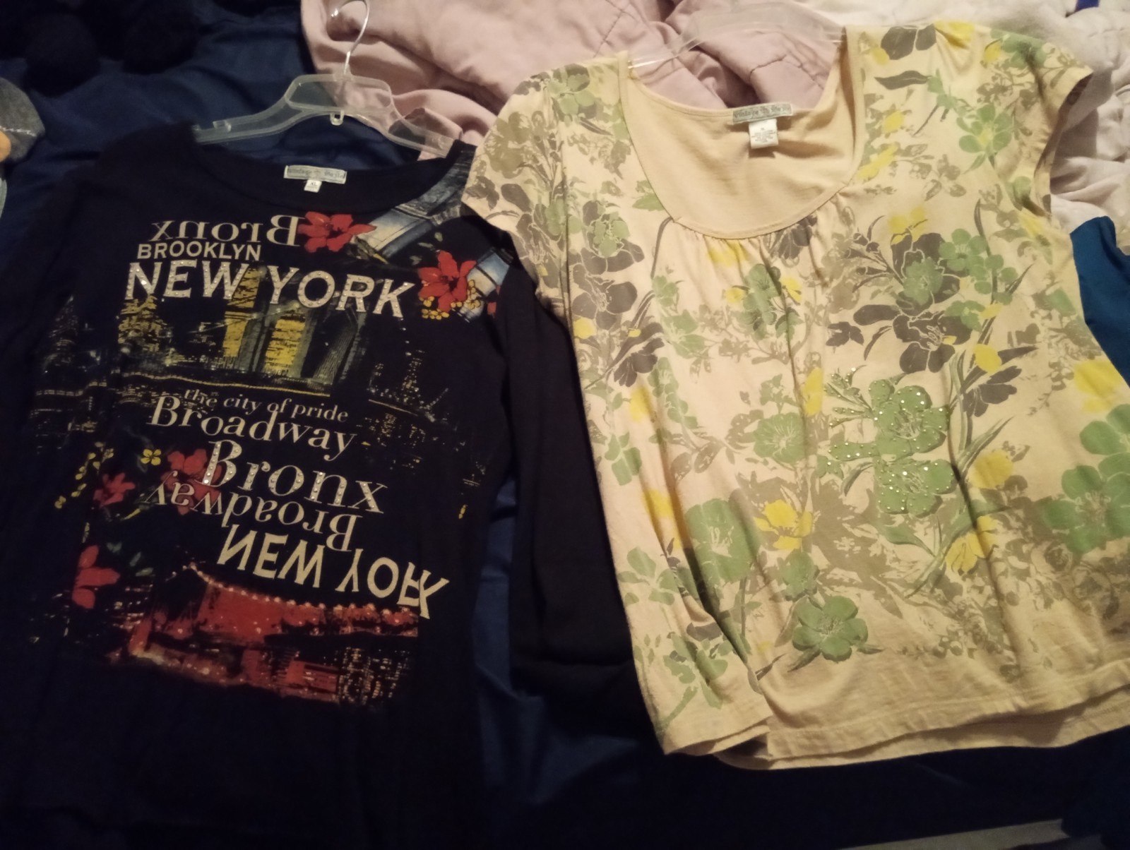 2 Vintage Suzie Blouses Shirts XL NY New York Studs Brooklyn Bronx Broadway etc