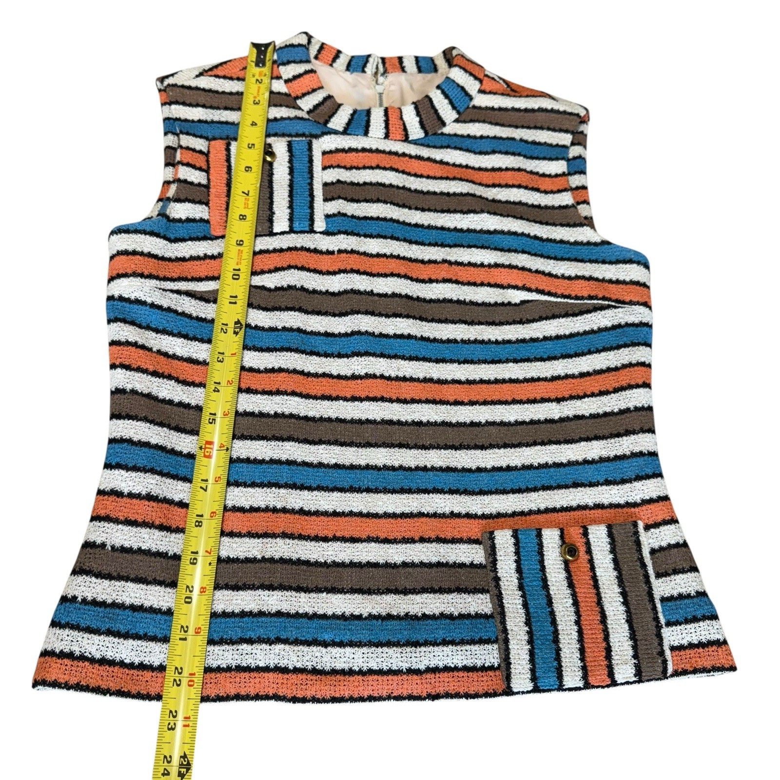 Vtg 60s Mod Striped Top Irish Linen Sleeveless Retro 14 (medium) Back Zipper