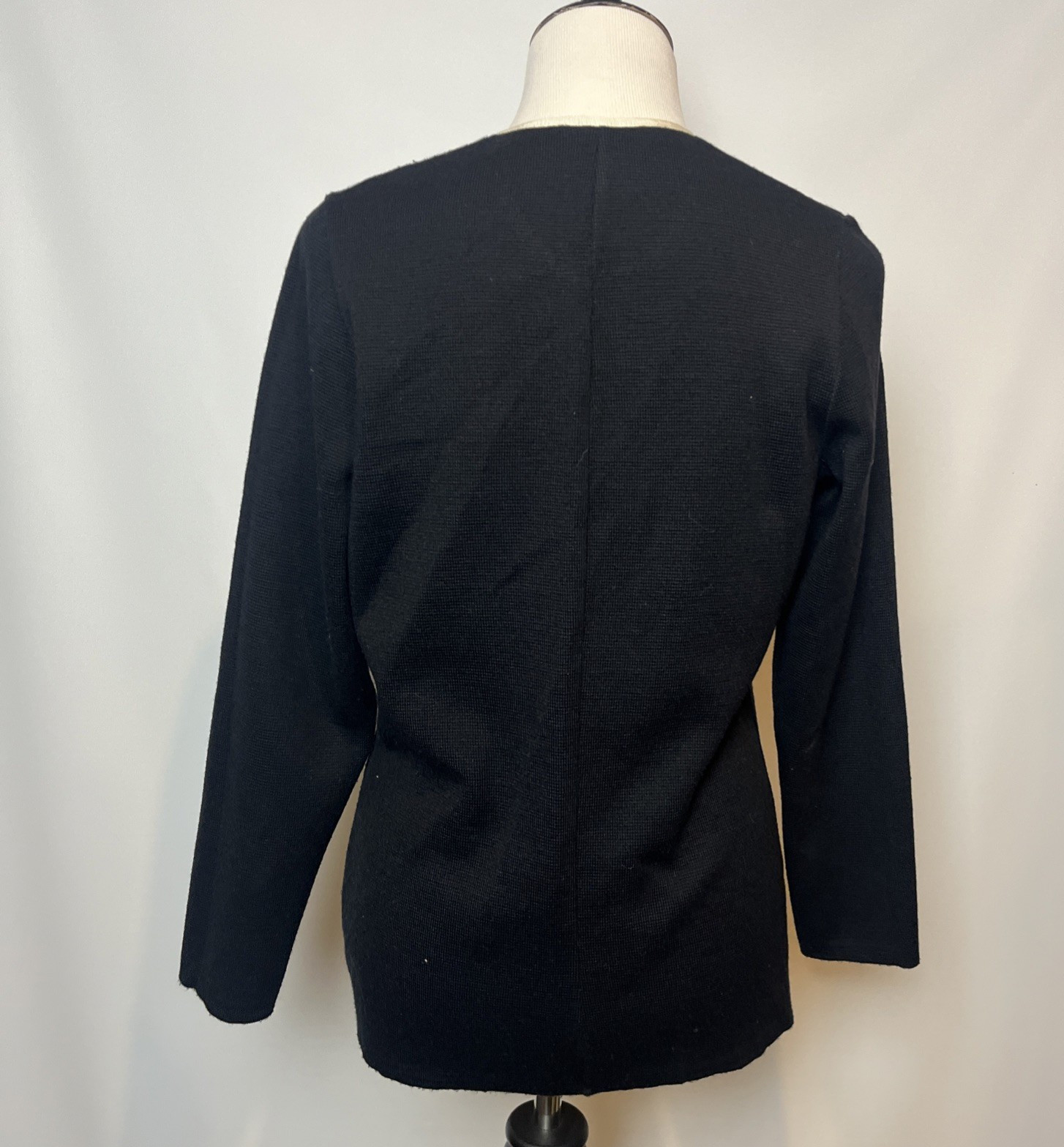 90s Preppy Black w/ White Trim Knit Longsleeve , Gold Buttons, Size S