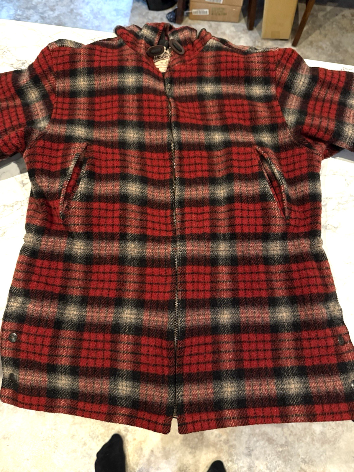 Vintage Woolrich Red Plaid Coat 44 Chest Chore Work Casual Jacket Womens M Men S