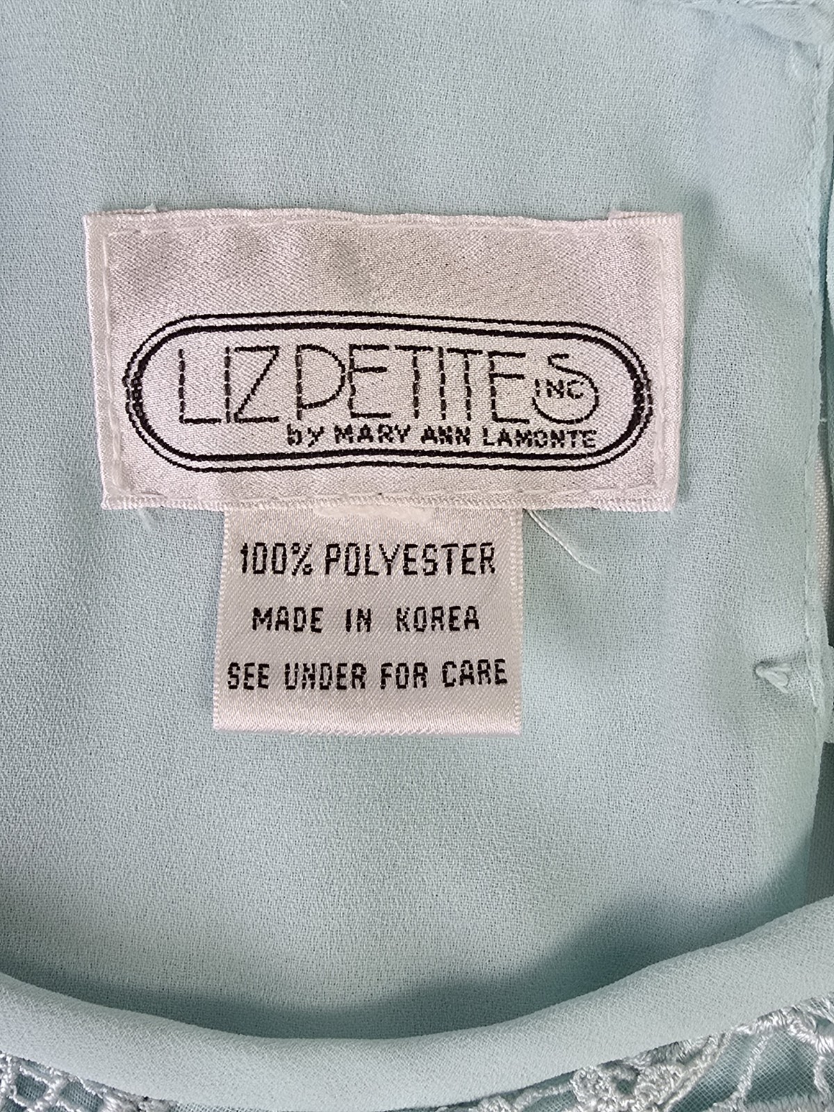 Vtg Liz Petites Chiffon 2 Piece Dress Set Sz M Aqua Ruffles Flowy Lace Coquette