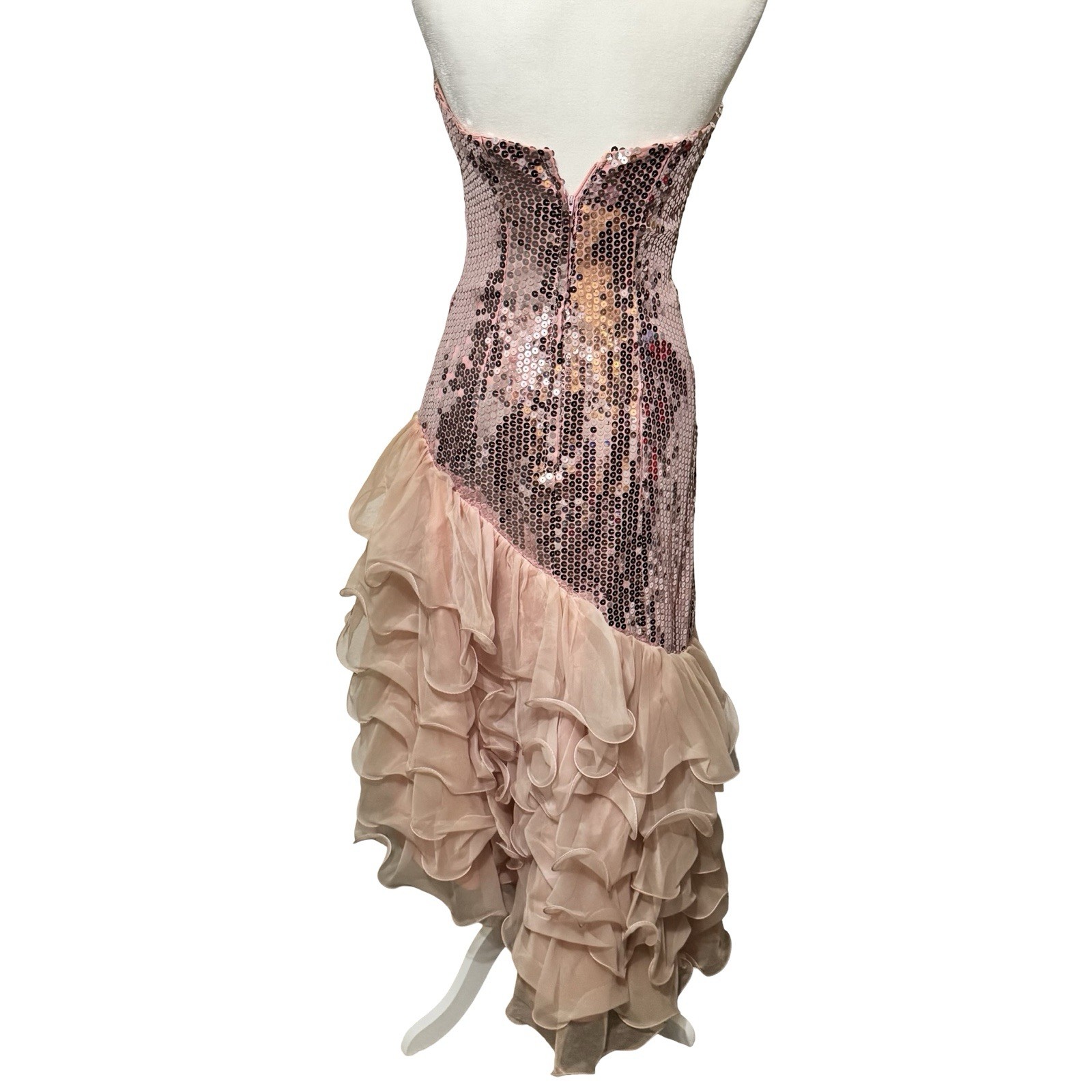 Vintage 80s Nadine Pink sequin strapless prom dress size Small mermaid