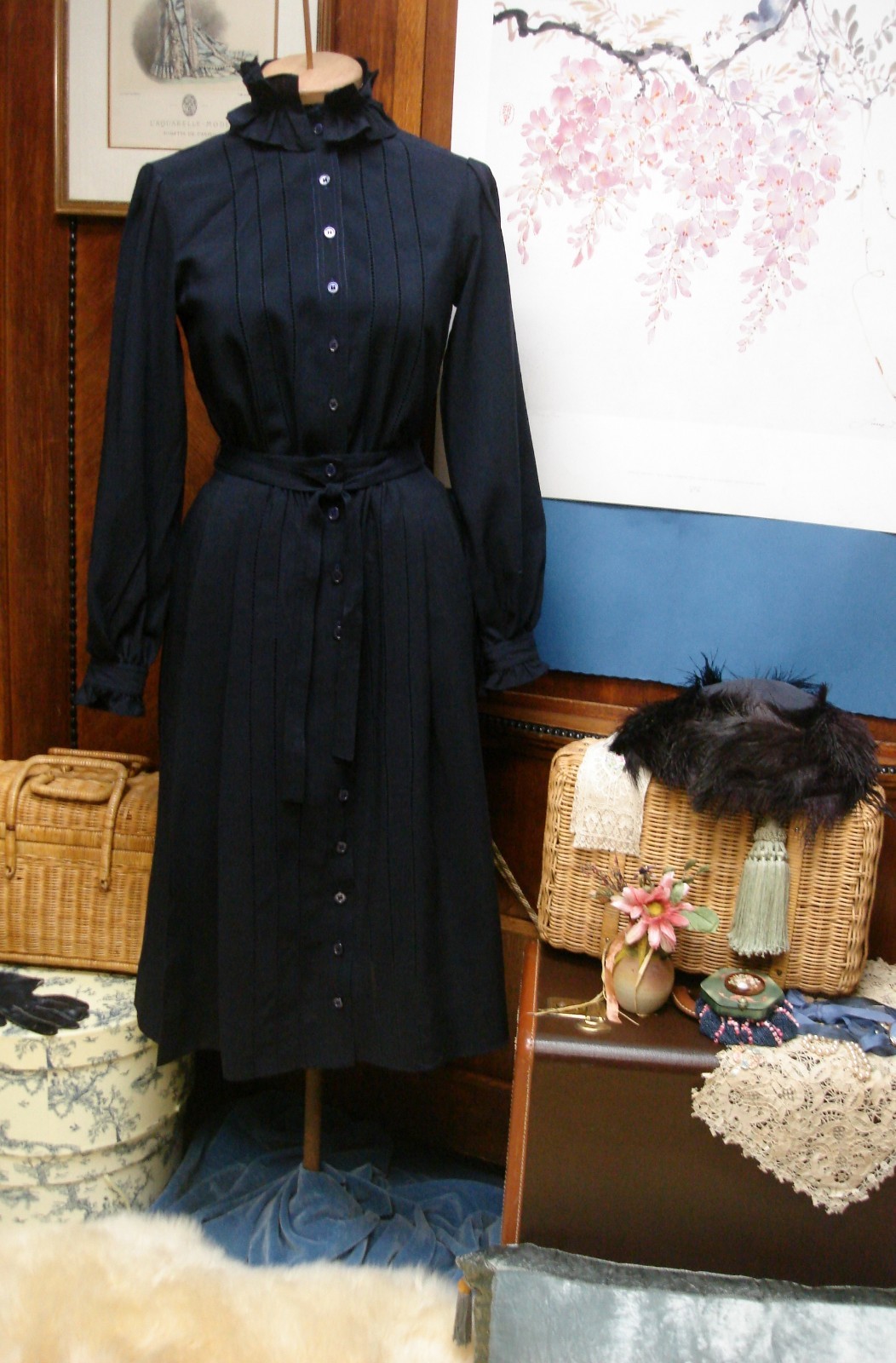 Vintage JAEGER London 100% Wool Blouse and Skirt in Navy