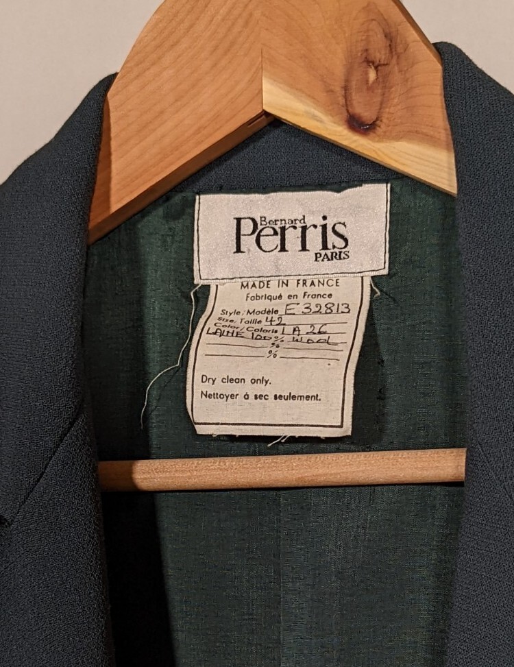 Bernard Perris Paris Vintage 80s Couture Forest Green Jacket Side Strap Hardware