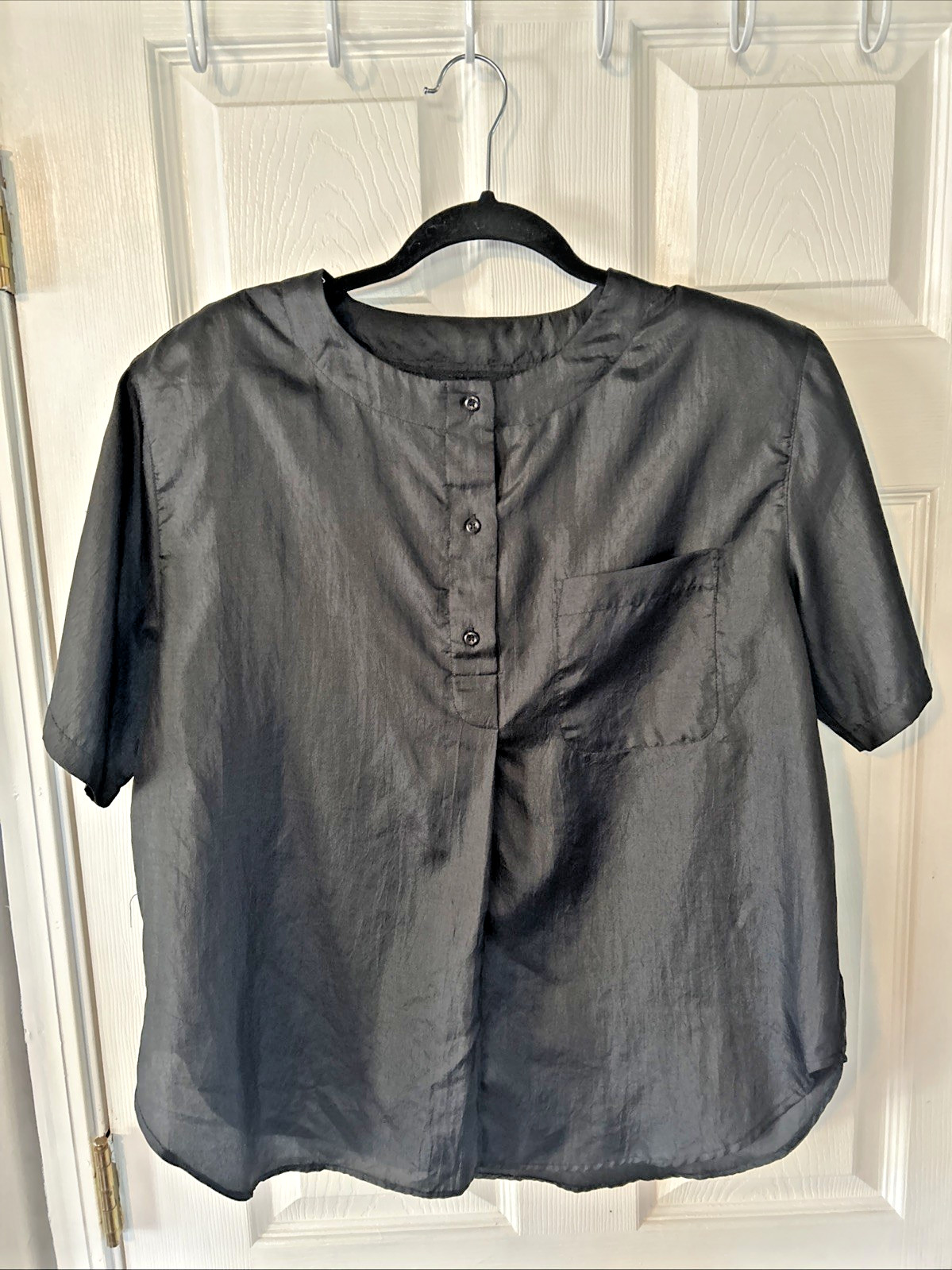 Vintage 80s Ashleigh Morgan Black Silky Polyester Pullover Blouse Size L