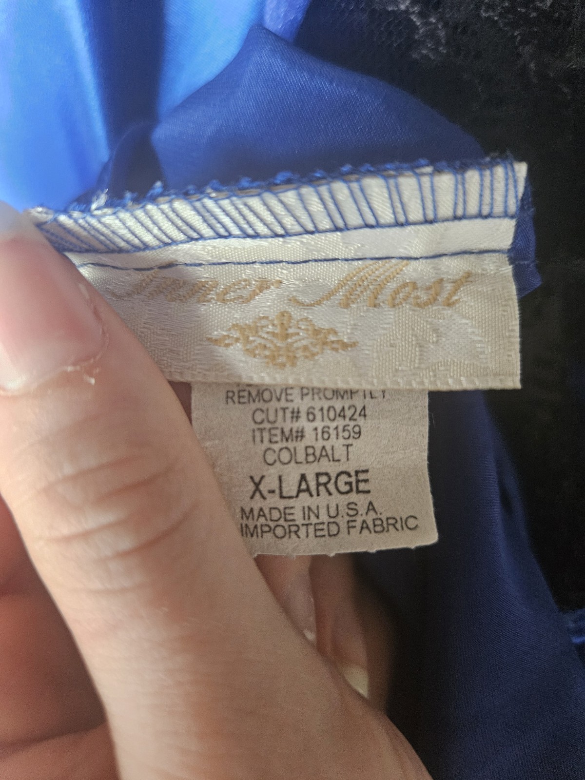 Scarce Vintage 80s Inner Most Royal Blue Satin Gown Black Lace Strappy Sz XL