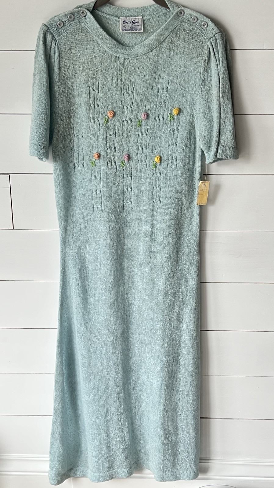 NWT Vintage Sweater Dress floral Embroidery Pastel cottage core, coastal grandma