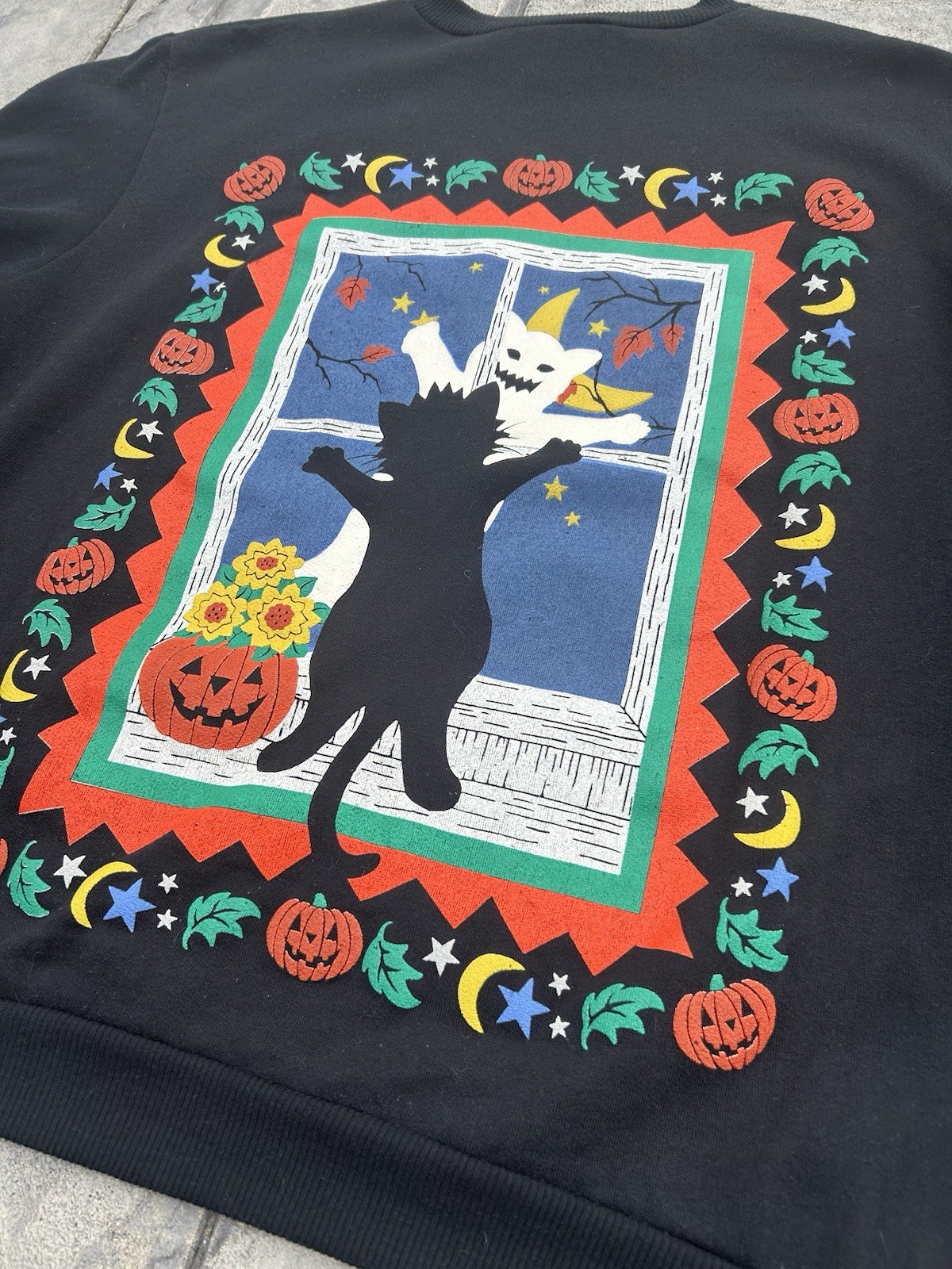 RARE Spumoni Black Cat Ghost Double Sided Black Halloween Novelty Sweatshirt 2X