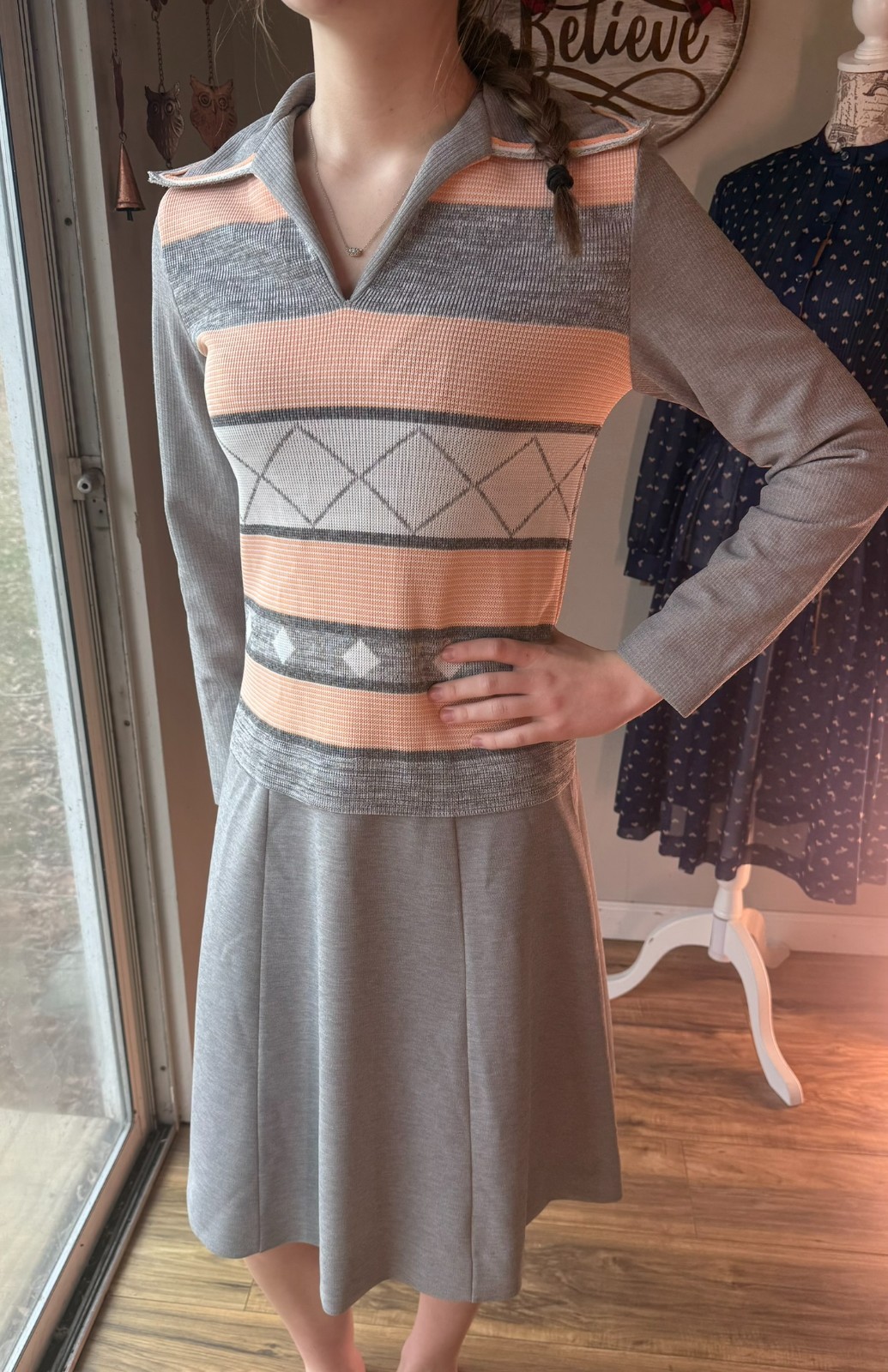 Vintage 1960s 1970s MOD Bleeker Street Knit SWEATER Dress SECRETARY School S/M