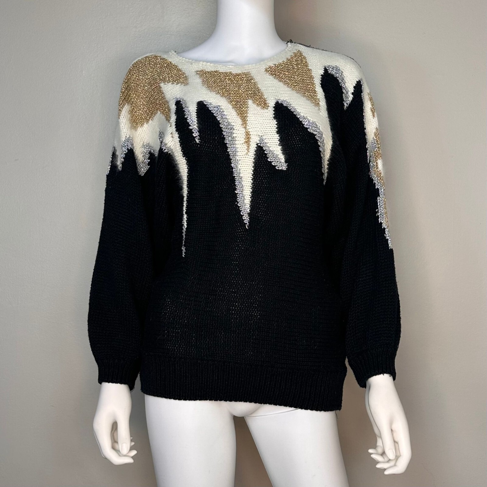 Vintage 1980s 1990s Black Gold Metallic Abstract Sweater 80s 90s Bramble Lane
