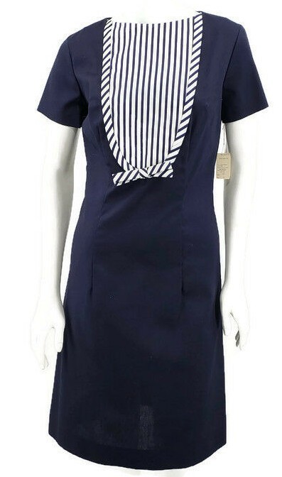 VTG Deadstock Howard Wolf Sheath Dress Size 11 Navy Blue White Stripes