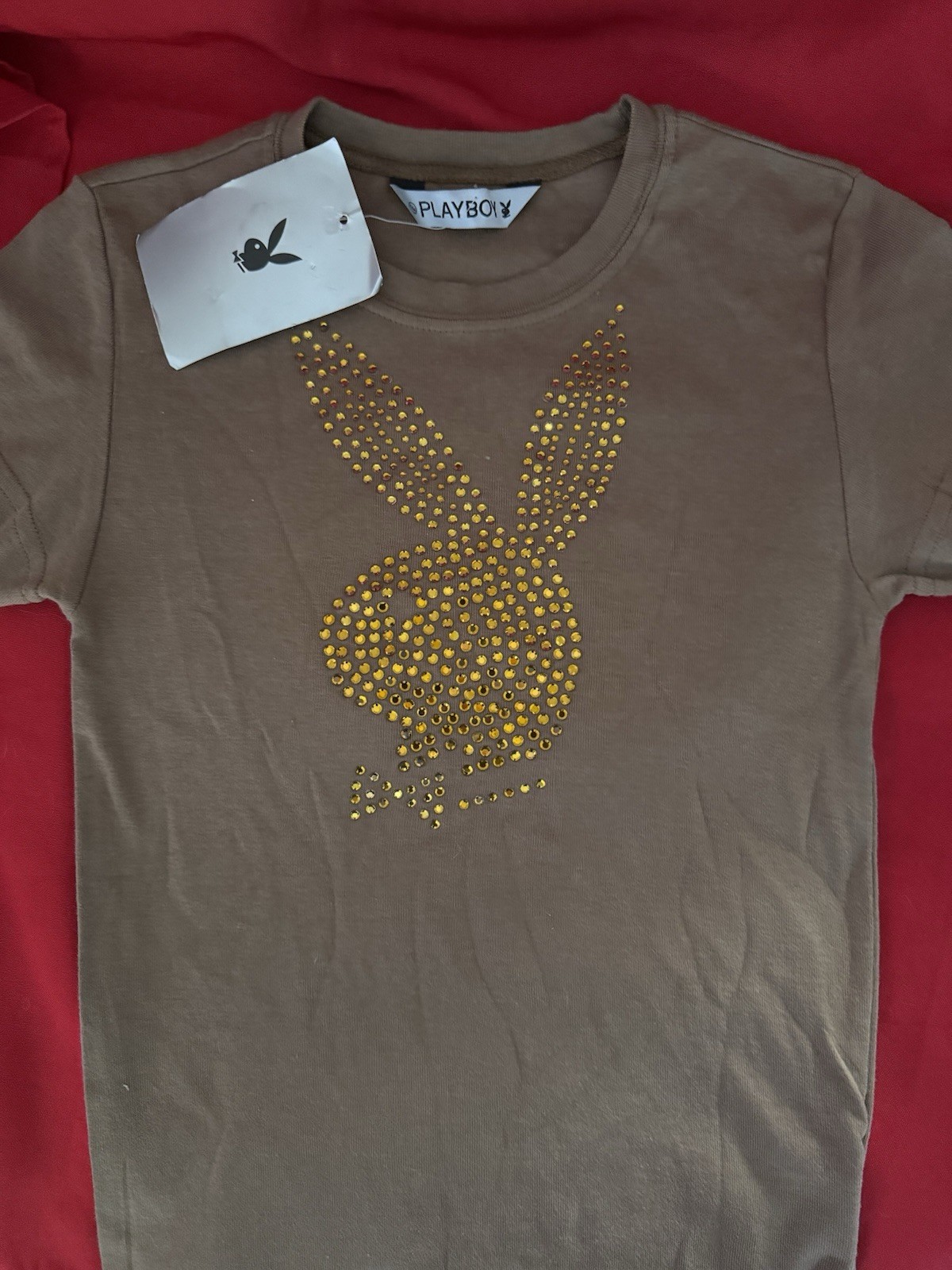 Authentic Playboy Vintage Women’s Brown Top With Gold Rhinestones S/M