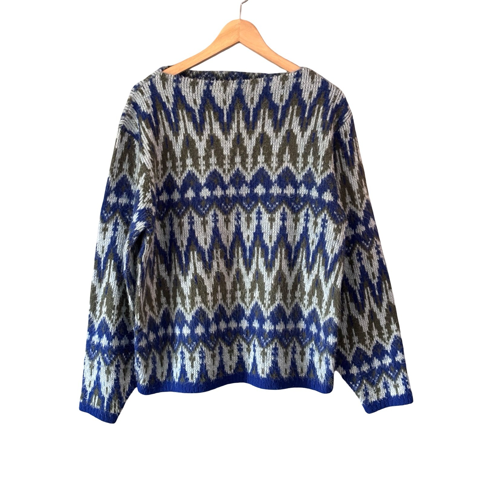 Vintage McGregor Knutun Sweater 46 Blue Olive Fair Isle Acrylic Knit USA