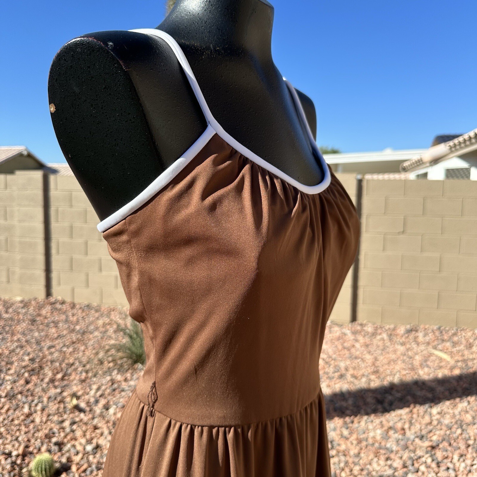 Vintage 70s Alfred Shaheen Brown Pleated Butterfly Dress Bolero Set Fits Sz 8