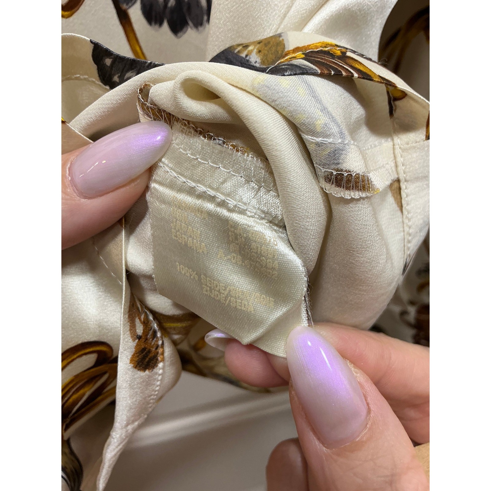 Escada Margaretha Ley Vintage Silk Falcon Print Blouse Cream Gold Bird Shirt 38