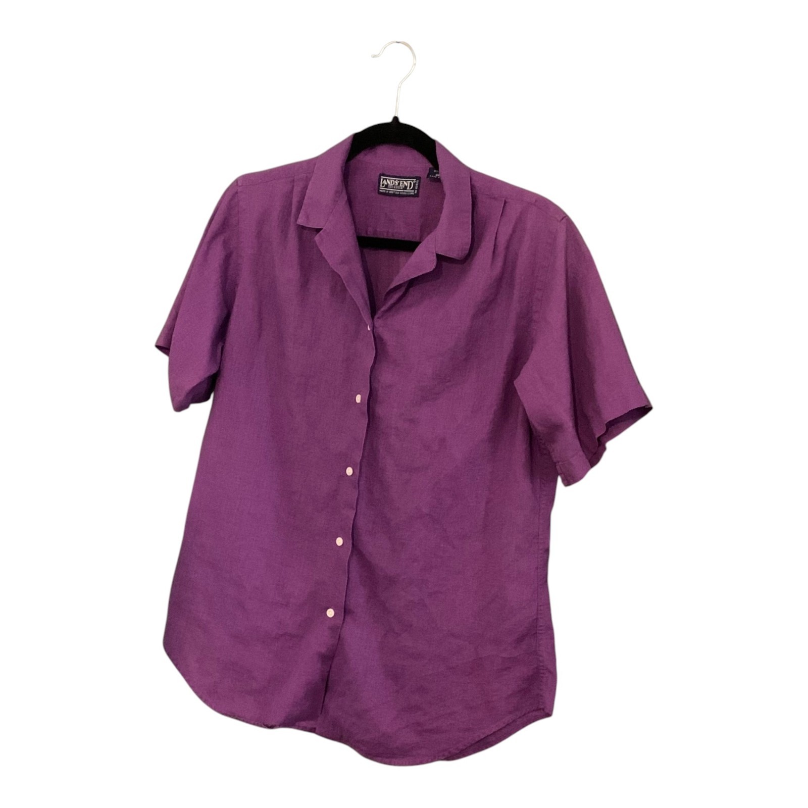 VTG 80s Lands End Purple Short Sleeve Button Down Shirt Size 12 Cotton Blend