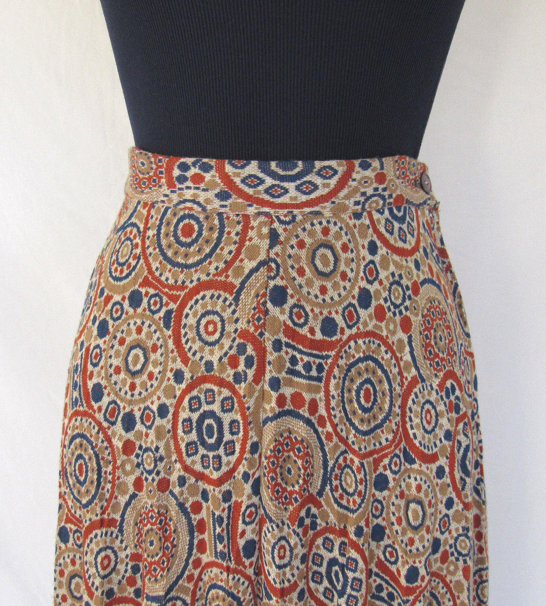 VITAGE 1960s MOD RT JRS. COTTON WOOL SKIRT CREAM BLUE COGNAC BRONXE TAN