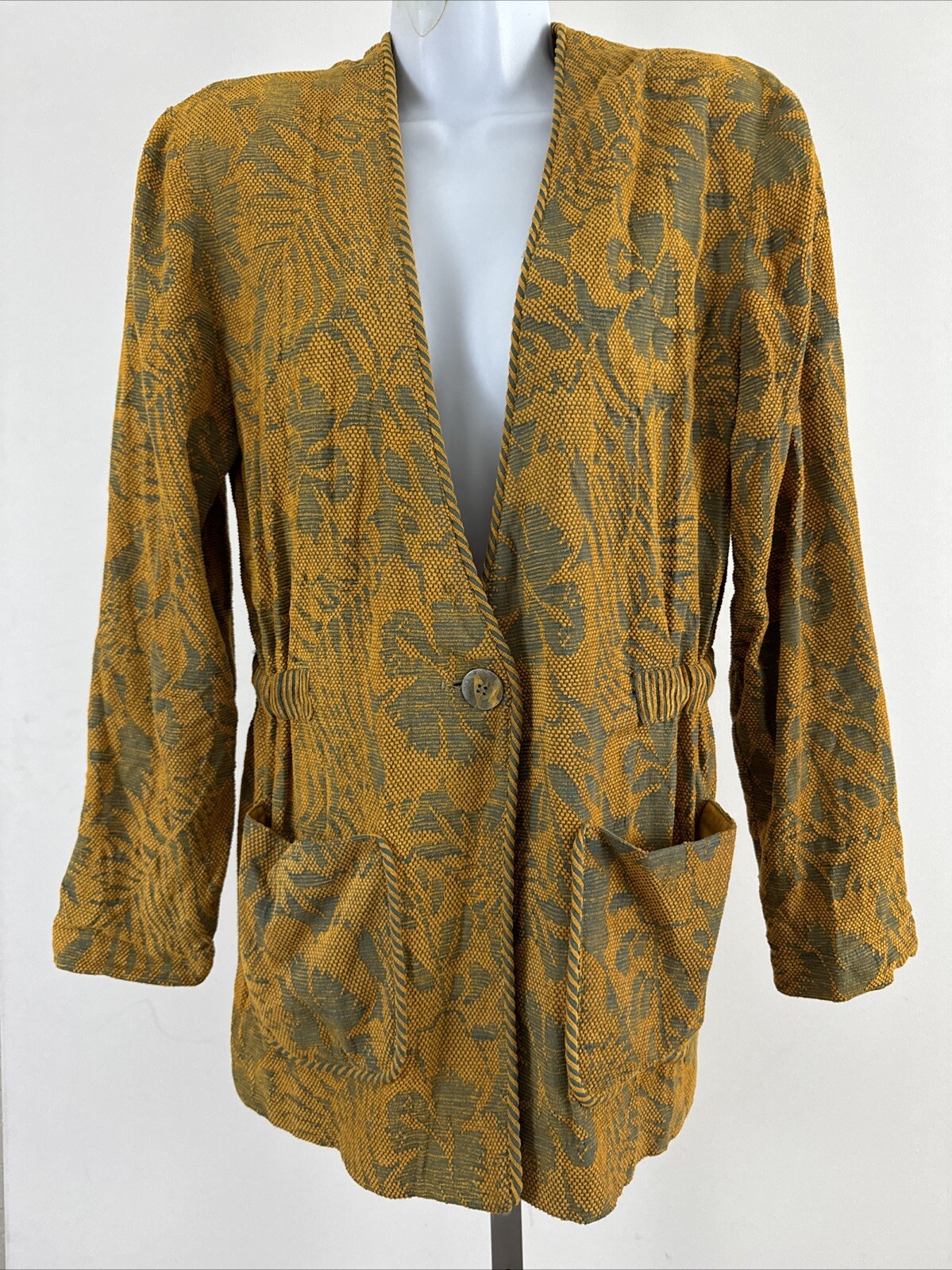 DOROTHY SCHOELEN PLATINUM Vtg. Yellow/Green Textured Print Jacket Sz S