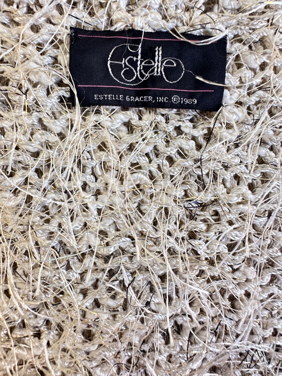 Estelle Womens Crochet Sweater Size Medium Vintage Fuzzy Beige Fringe Sweater