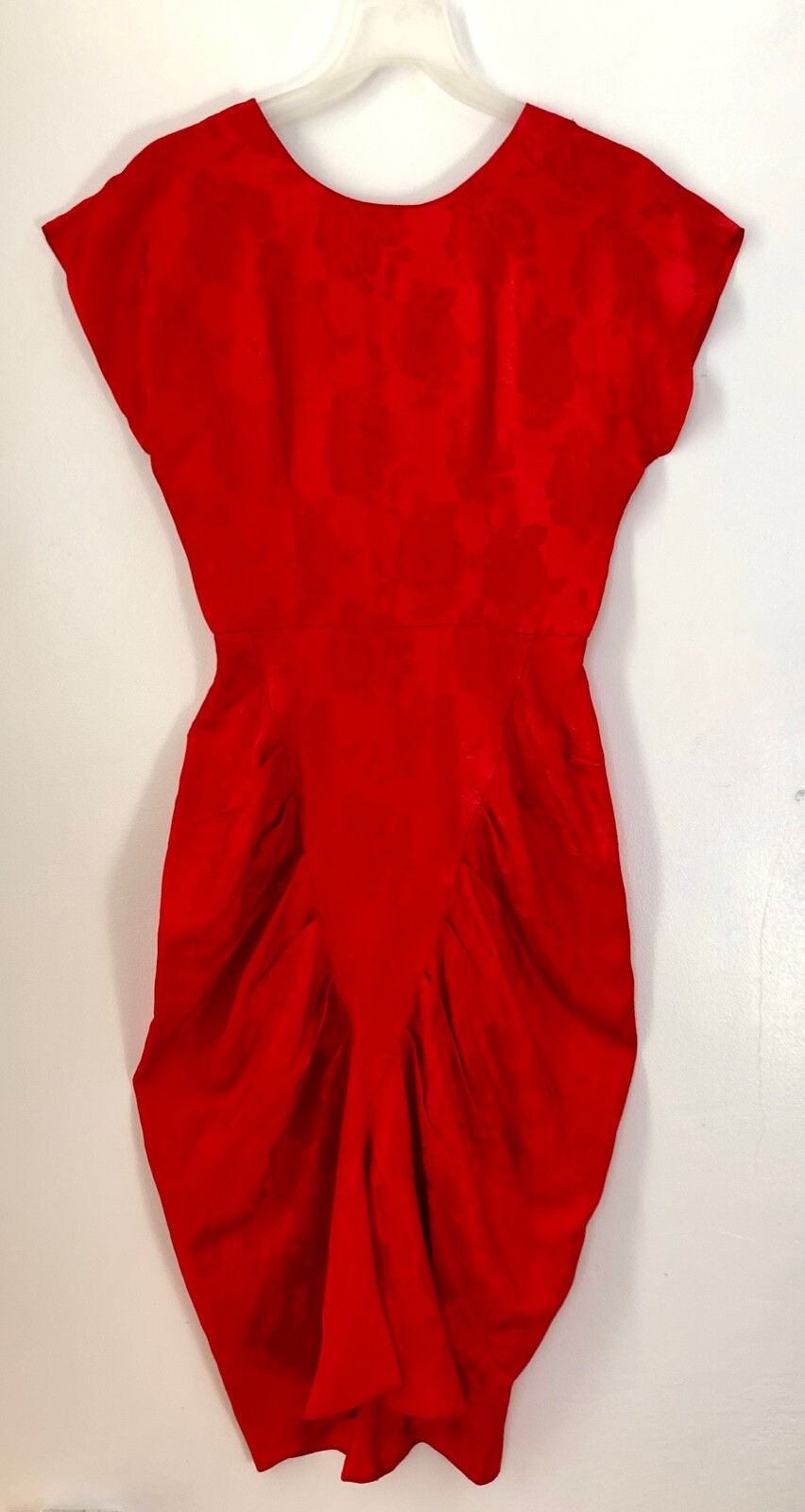 VINTAGE WAYNE DIAMONDS RUN Womens S Red Dress Embossed Flower Button Zip Back