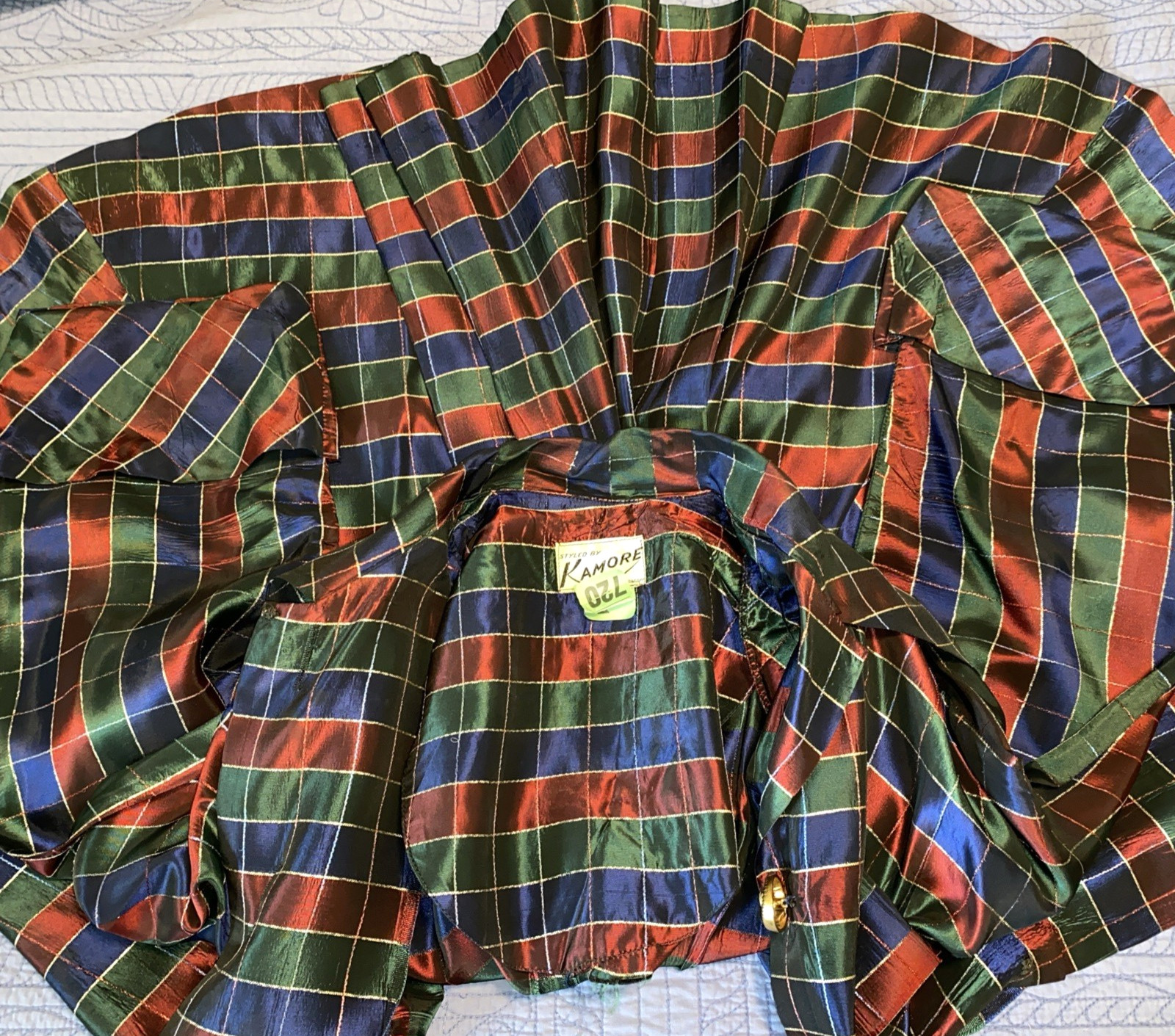 Vintage 40’s 50’s KAMORE Iridescent Taffeta Glam Hostess Jacket L Top Pockets