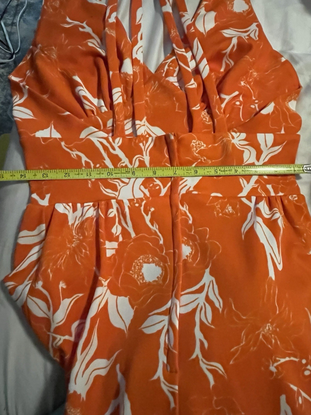 VTG 60s Lou-Ette California Mod Maxi Dress Halter Orange Floral Bombshell 5/6