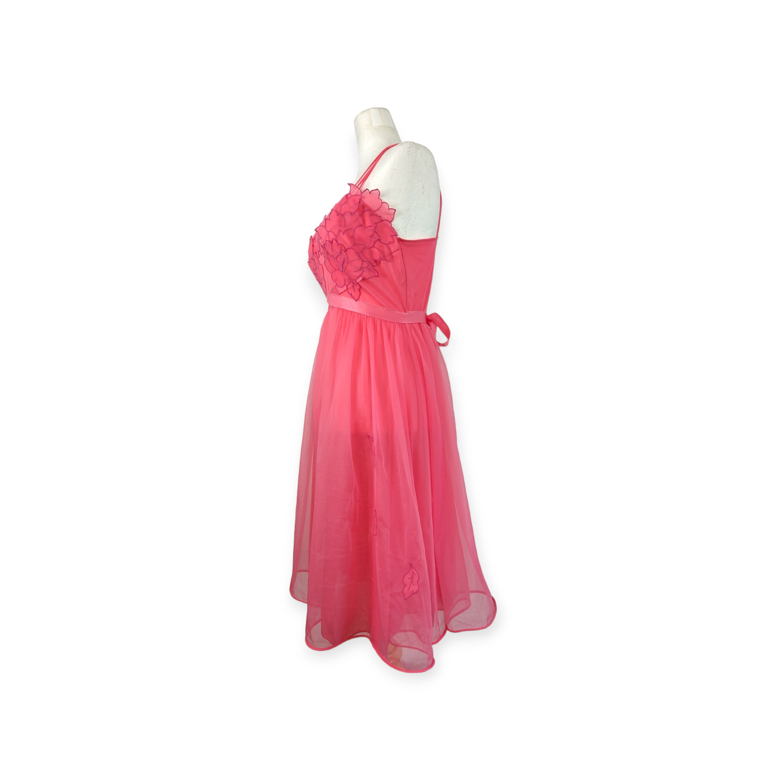 Vintage Midcentury LAROS bright pink a-line slip dress embellished SZ 34