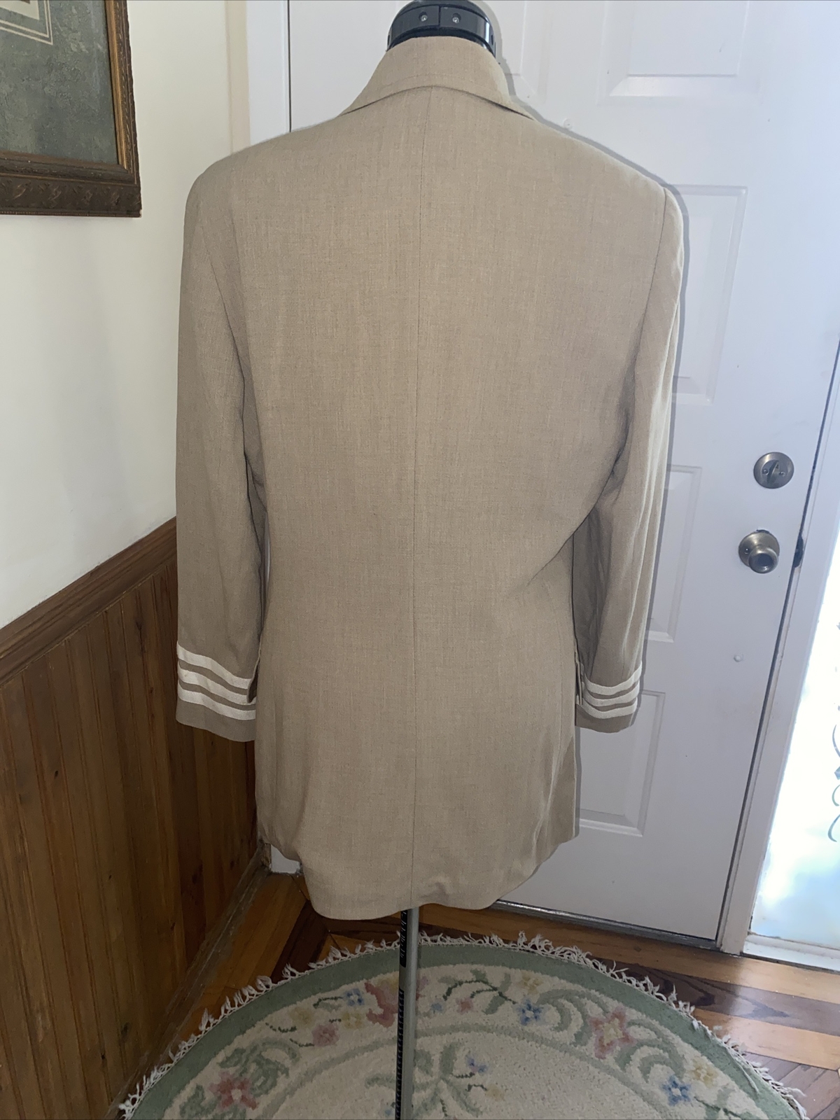 Mondi Vtg Beige Blazer Suit Jacket Military Safari Uniform Womens EU40 US8 Wool