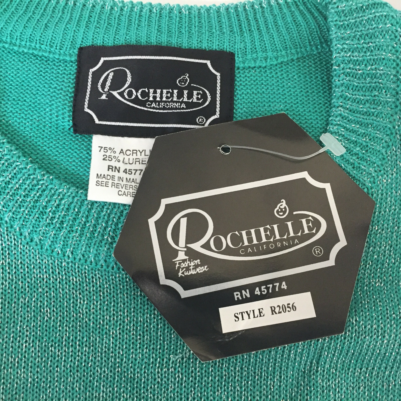 NEW VTG Rochelle California Sweater Size Medium Shoulder Pads Pinup Retro Green