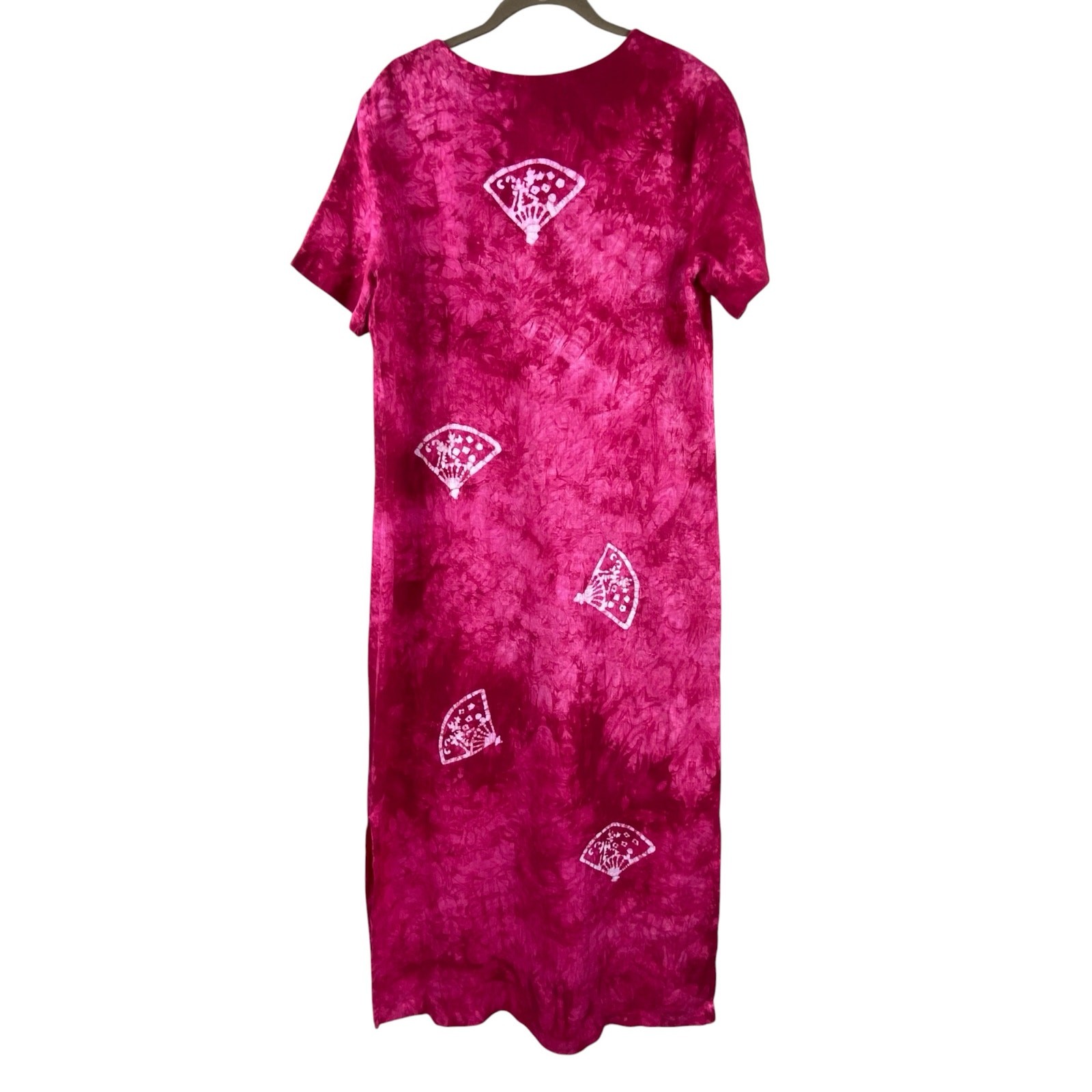 Vintage Blue Cactus 100% Linen Maxi Dress Size M Pink Floral Tie Dye