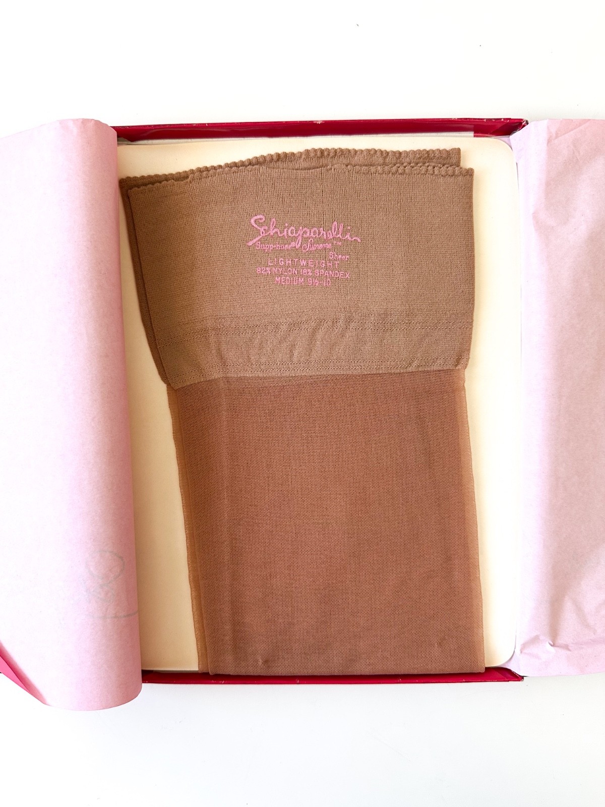 1 PR VINTAGE SCHIAPARELLI NYLON STOCKINGS SZ – 9 1/2 10 Honey Blossom Medium