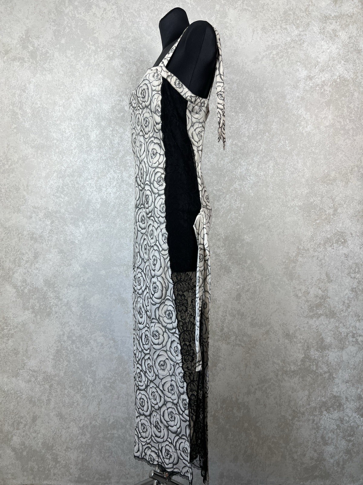 Vintage Gianni Versace Intimo Floral Rose Slip Dress Lace Black White Maxi S