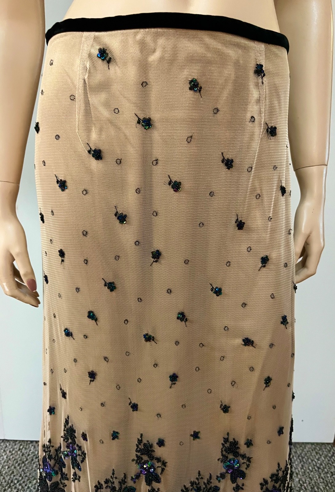 Excellent Vintage J Peterman Belle Epoque Silk Beaded Skirt Size 8 Waist 28-29