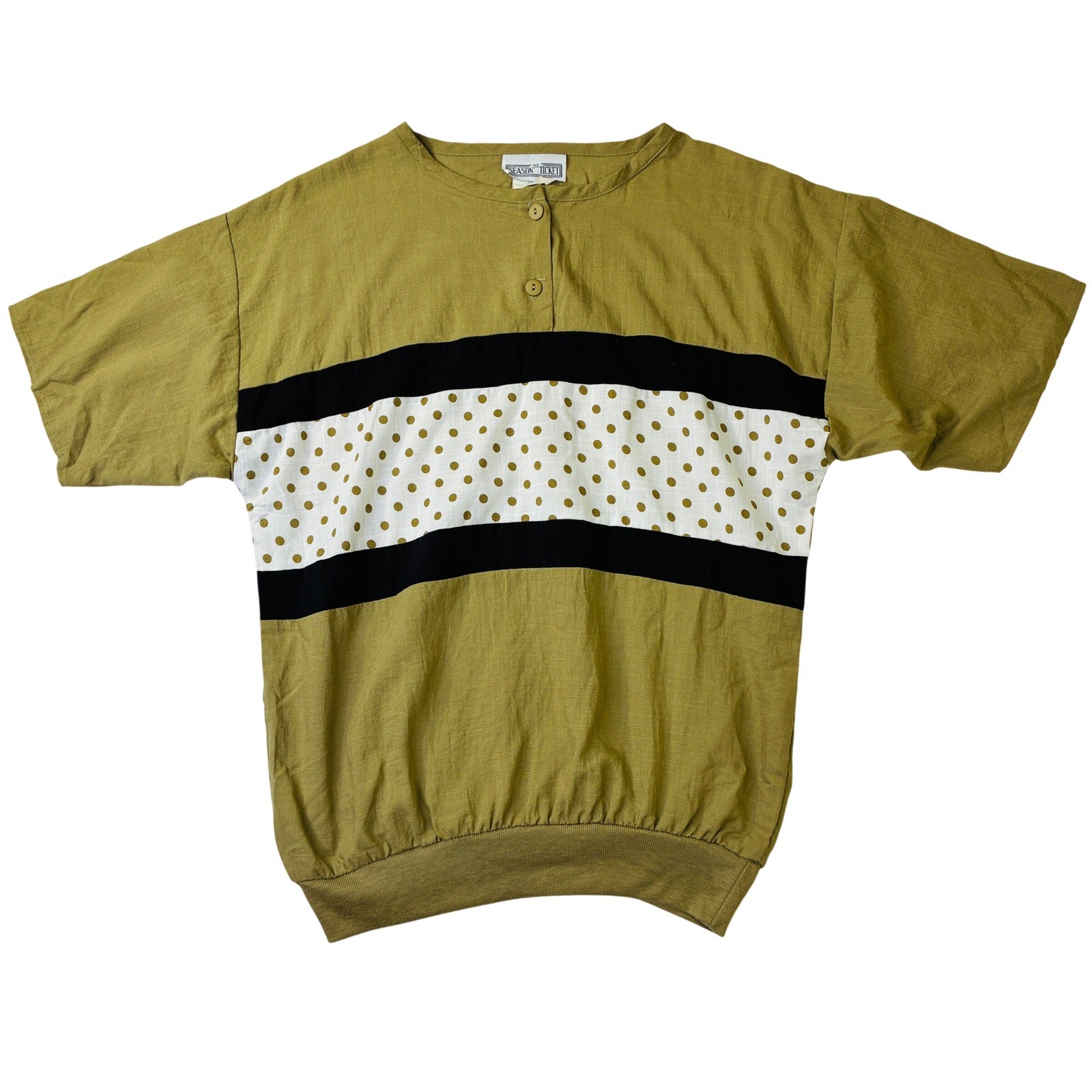 Vintage The Season Ticket Polka Dot Colorblock Henley Top Mustard Yellow Size M