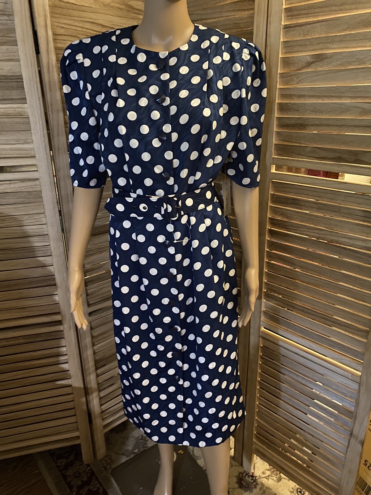 Vintage PAPELL Boutique 1980s Polka Dot Button Up Secretary Dress Size 10 NWT
