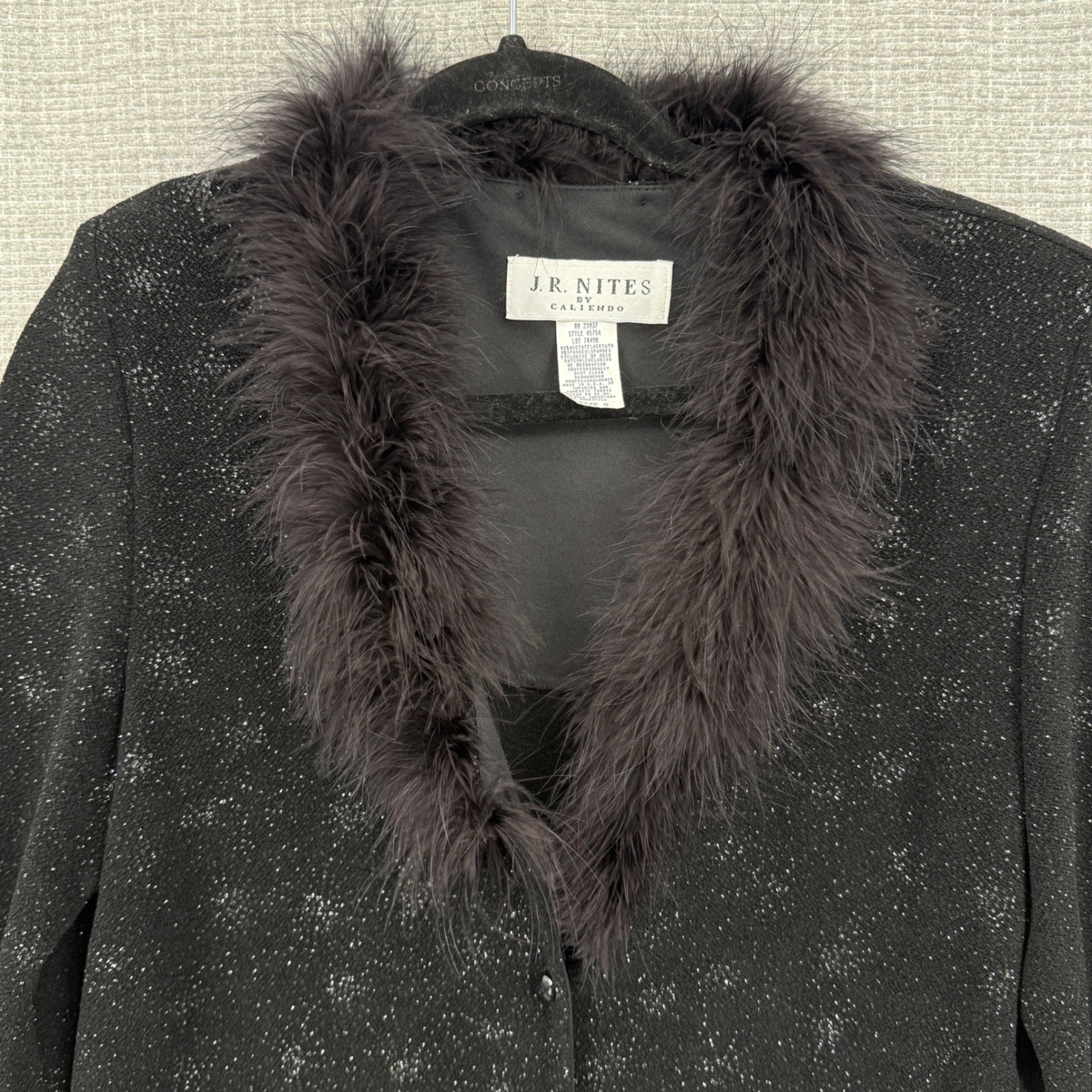 Vintage Y2K Bratz J R Nites Cardigan Women 8 M Black Glitter Feather Trim Goth