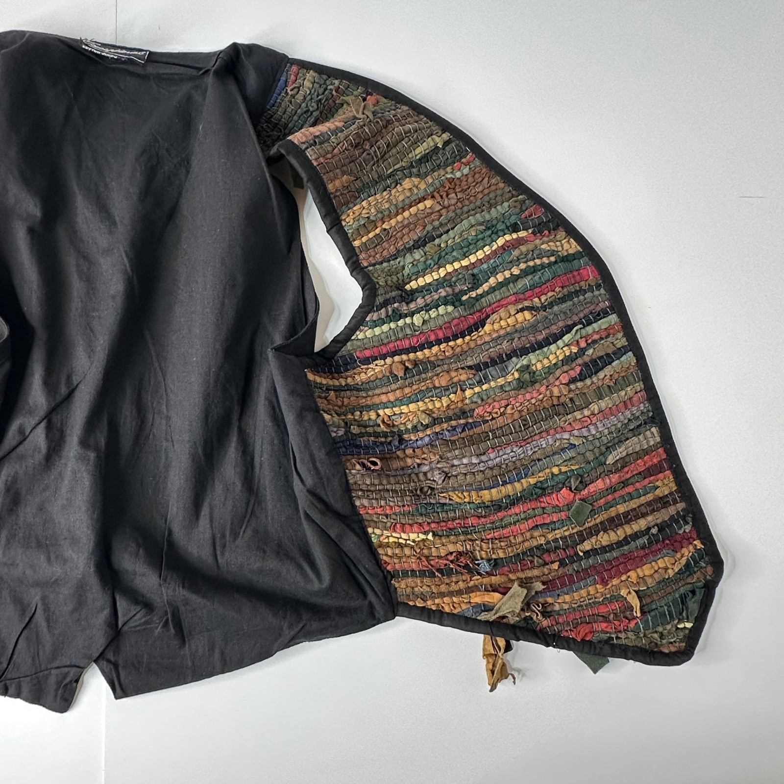 Vtg Exceptional Leather Scrap Vest Multicolor Black Boho Artwear Rag Rug Sz L