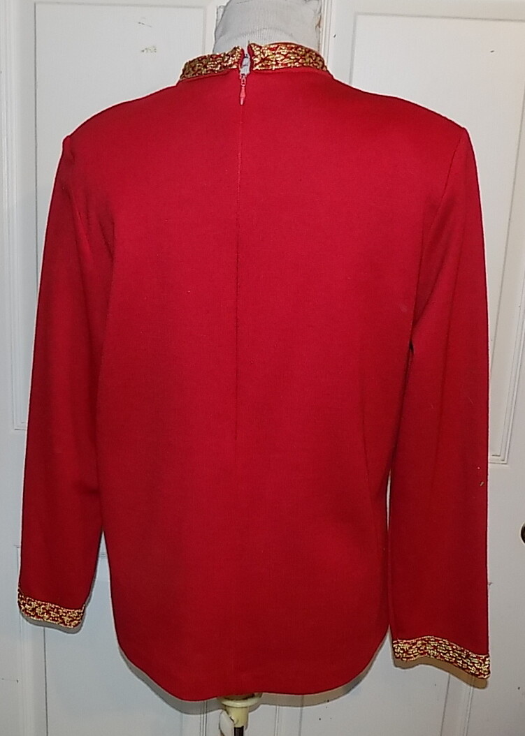 Vintage 80s 90s Red Knit Pullover Top Gold Metallic Trim Brownstone Studio 14