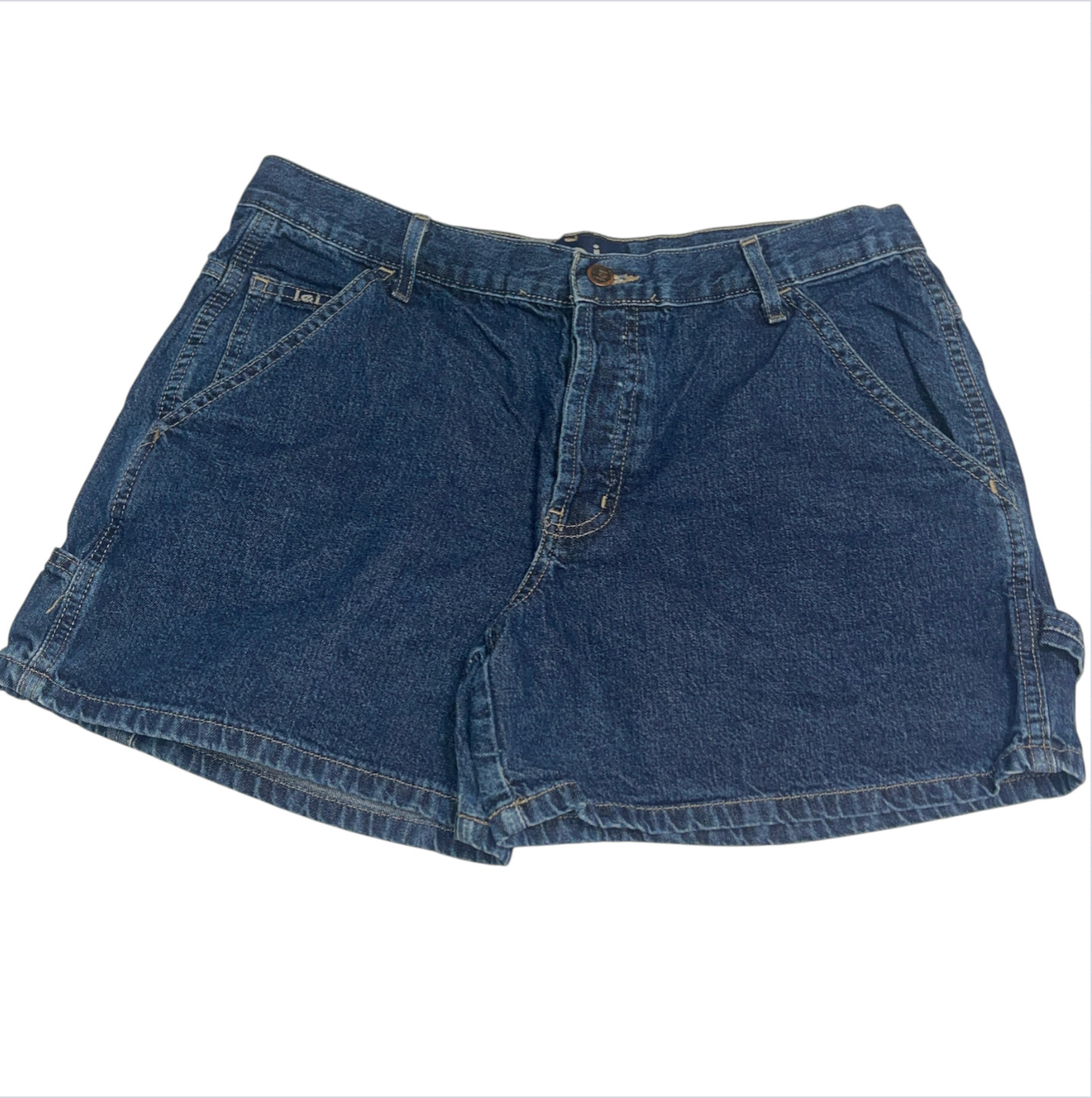 Vintage LEI Y2K 90’s Dark Wash Button Fly Denim Blue Jean Shorts Sz 13 Carpenter