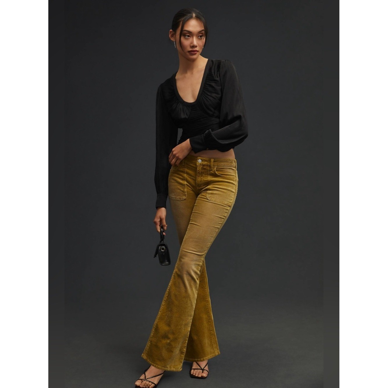 Anthropologie Pilcro Icon Corduroy Flare Jeans Large Rounded Front Pockets 29